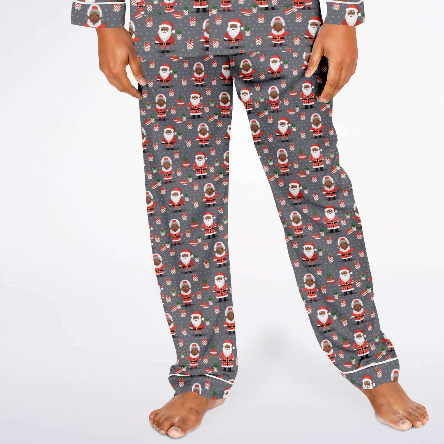 Black Santa & Mrs Claus Mens Big and Tall Satin Pajama Set | Christmas Couples Pajama Set | Black Culture Christmas Pajamas - Free Shipping