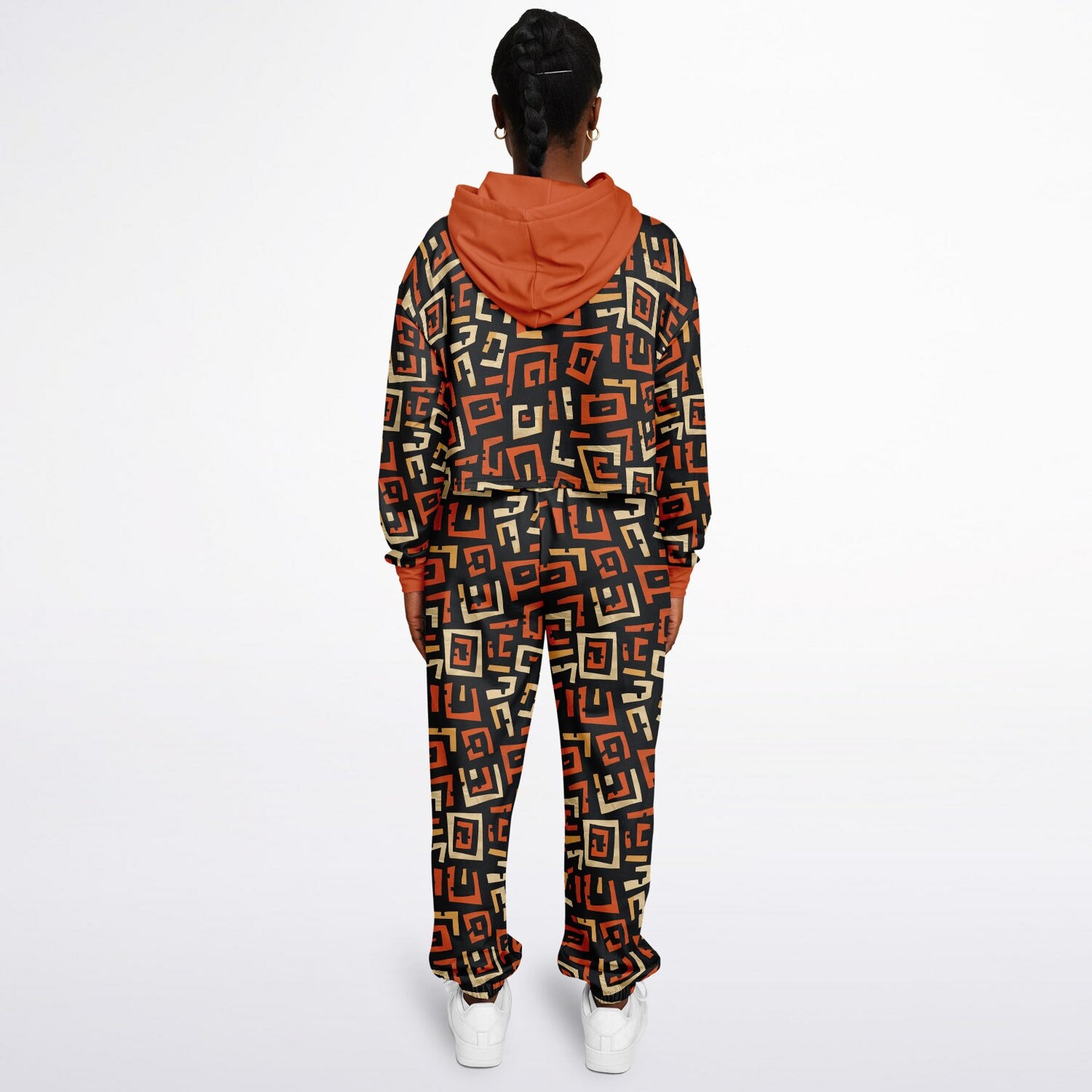 Women's Urban Streetwear African Print Hoodie & Jogger Set, Bold Fall Color Themed Sweatsuit