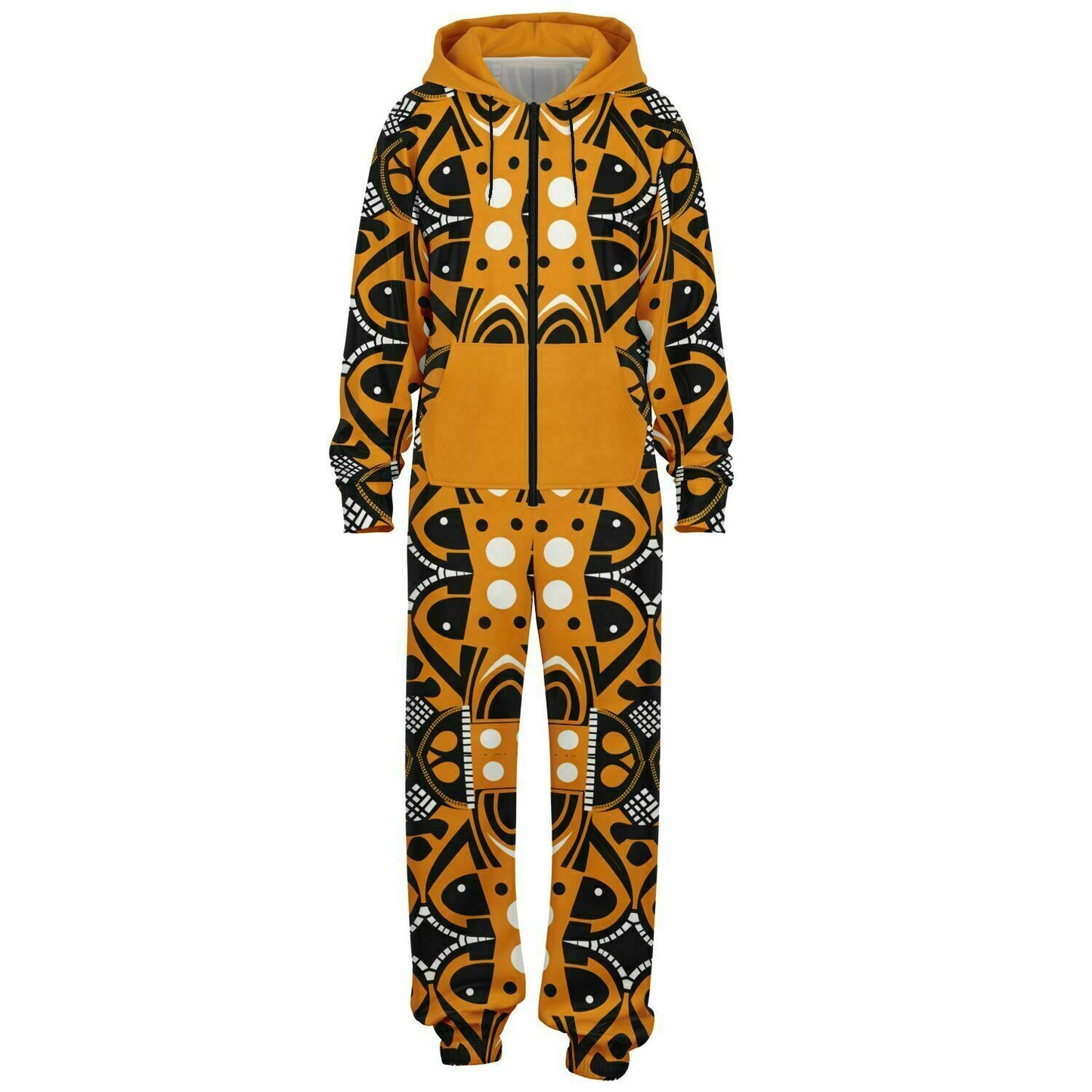 African Print Totem & Columns Cozy Jumpsuit , Yellow and Black Pattern Inspired by Traditional Arts