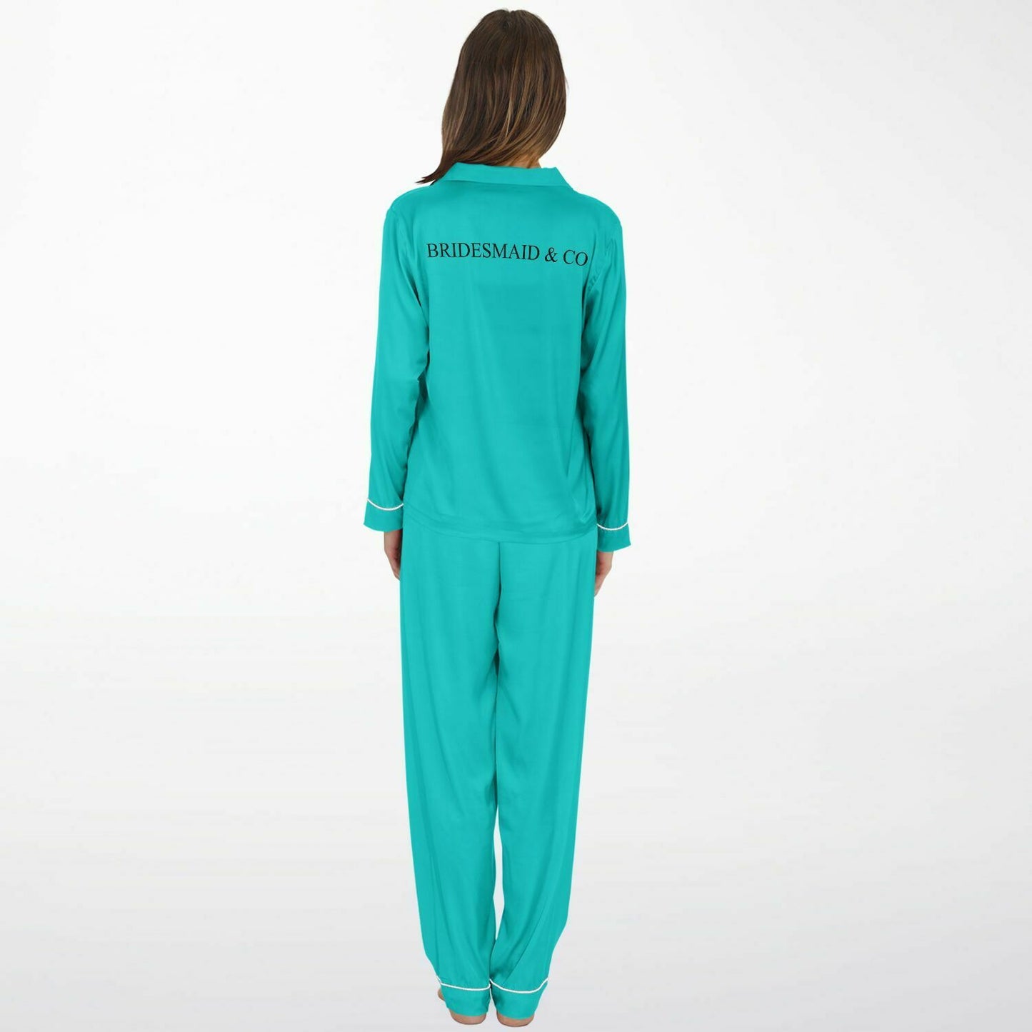 Tiffany Robins Egg Blue 'Bridesmaid & Co' Satin Pajama Set | Luxury Bridesmaid Pajamas | Sleep Attire For The Bridal Party