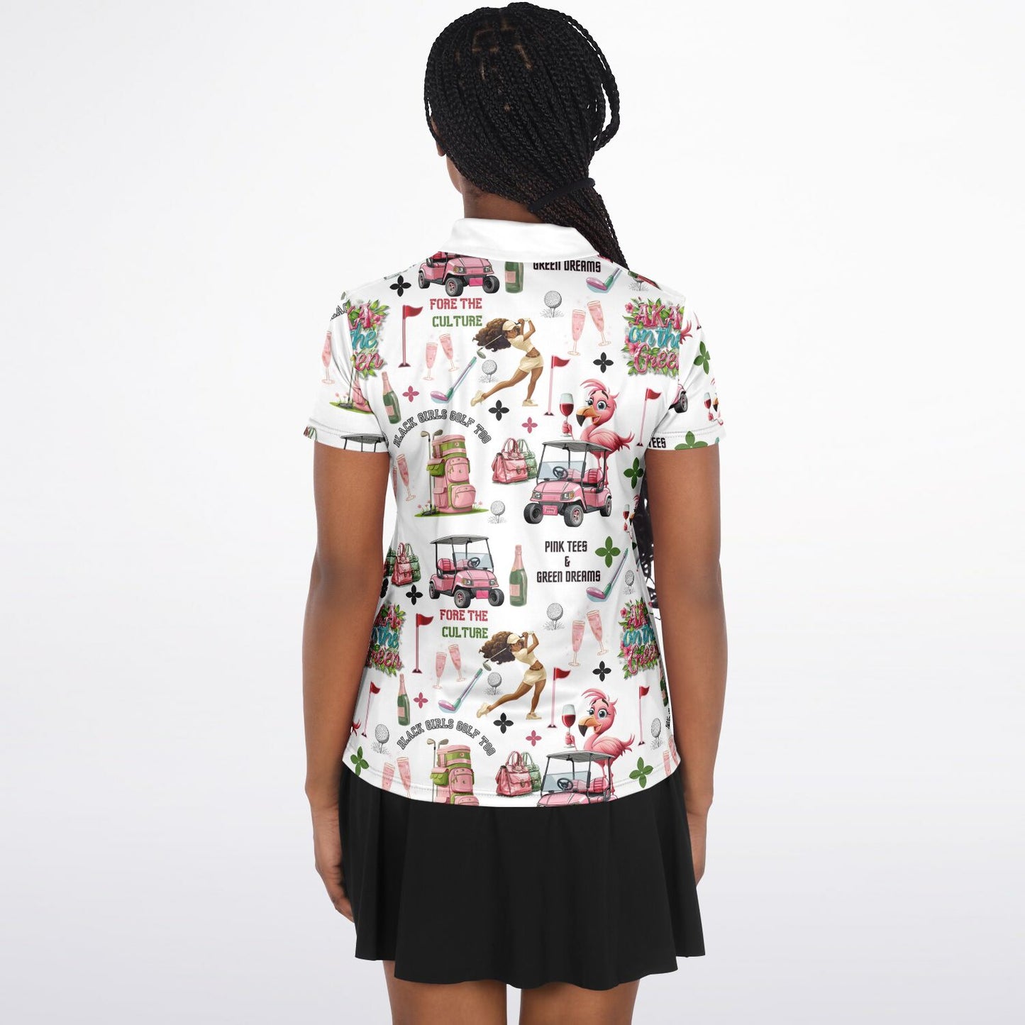 AKA Black Girls Golf Too Pattern Polo, Pink & Green Pretty Girl Golfing Shirt