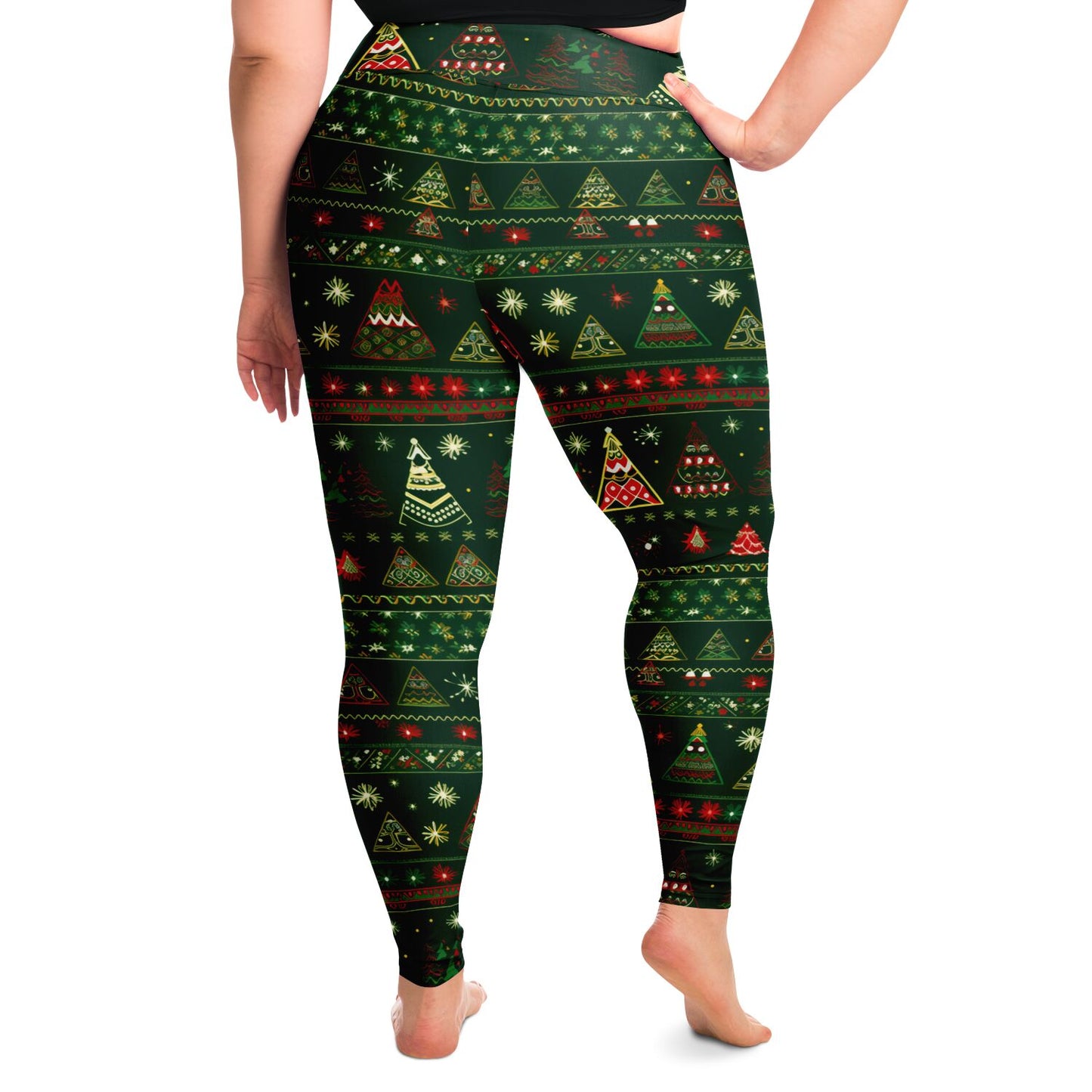 Christmas Print Plus Size Women's Leggings, Festive Holiday Stretchy Yoga Pants for Women