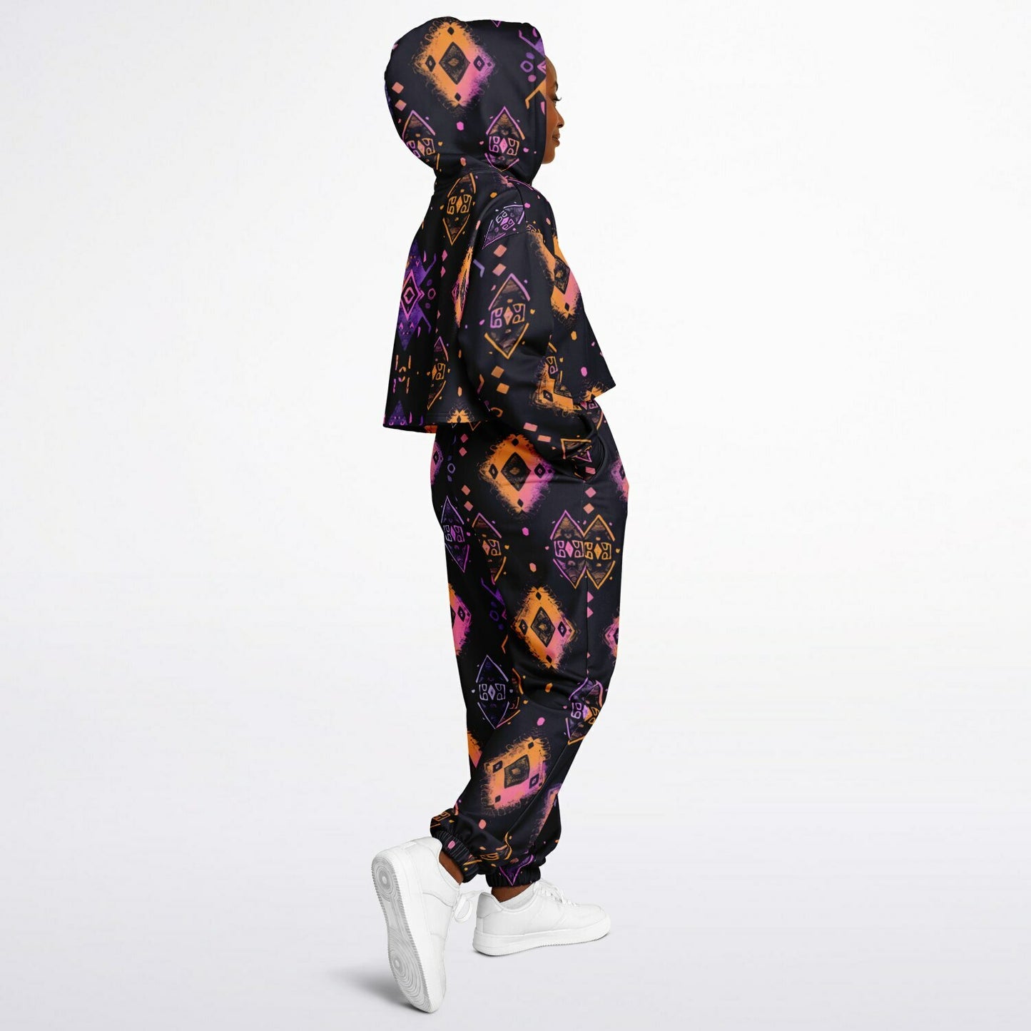 Women's Urban Pop Art African Mud Cloth Tracksuit, Tie-Dye Ethnic Twist Hoodie Set