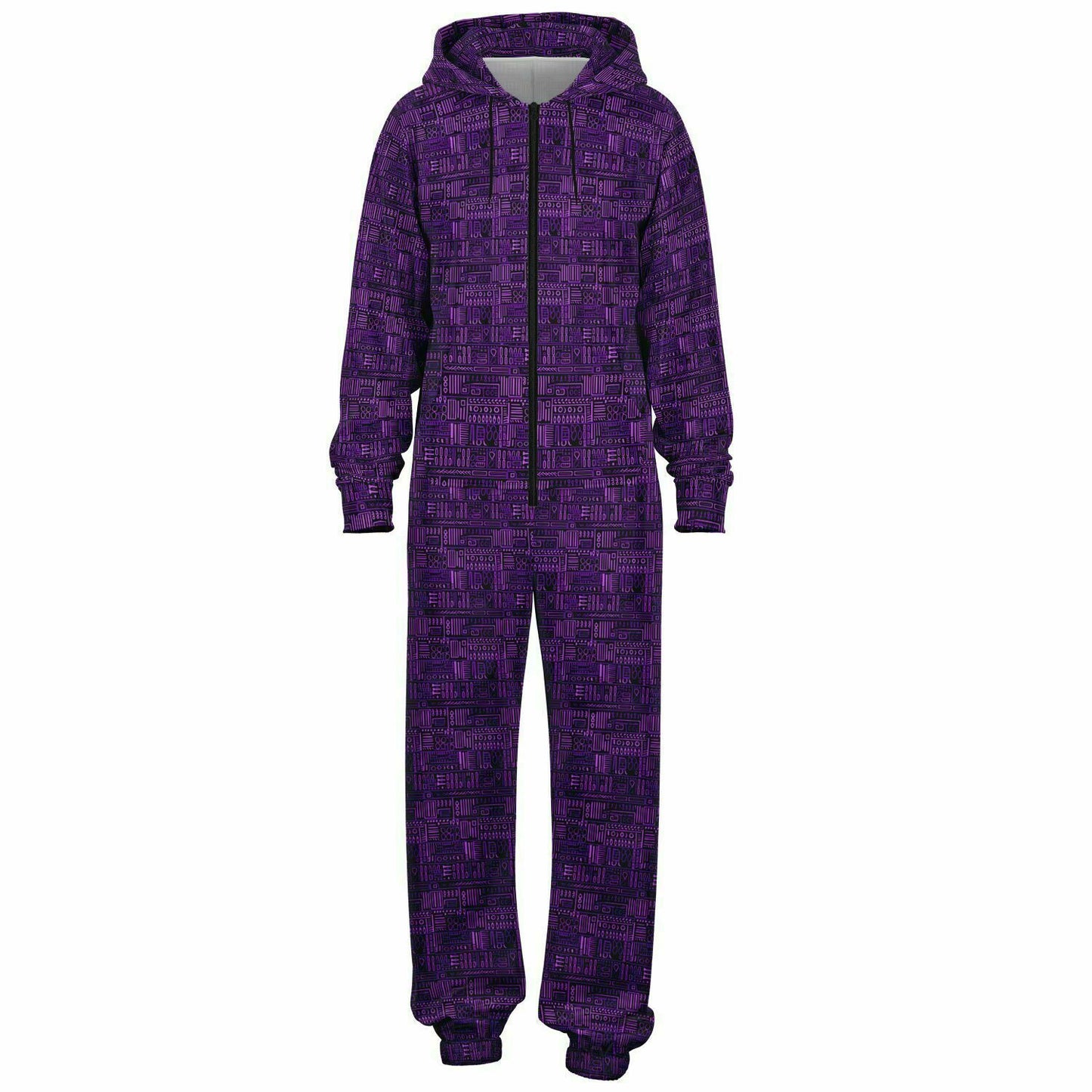 Purple Bogolan African Print Unisex Adult Jumpsuit | Adult AfricanPrint Onesie | Plus Size Mud Cloth Jumpsuit - Ships Free