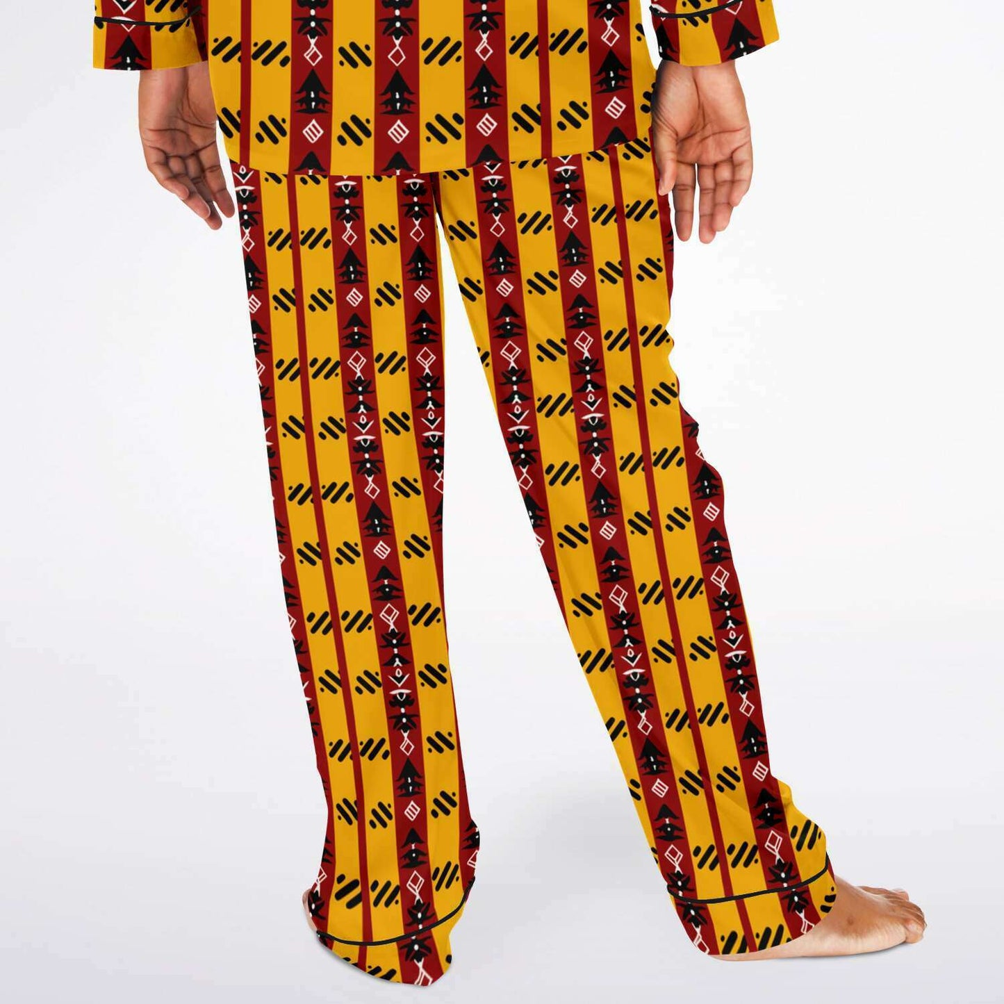 Cardinal & Gold College Colors Inspired Mens African Print Satin Pajama Set | Trojan Alum African Print Mens Sleepwear - Ships Free