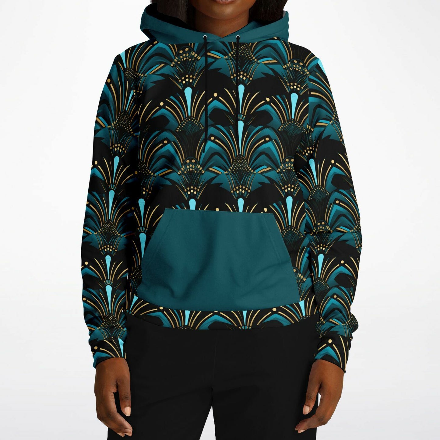 Zanzibar Blue & Ebony Black African Print Unisex Hoodie