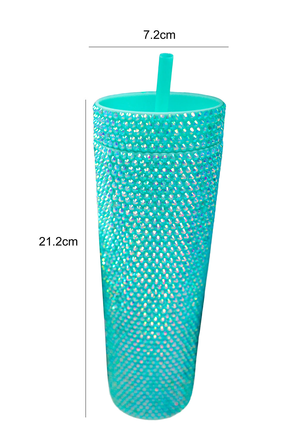 Glamorous Green Rhinestone-Embellished Travel Cup with Straw - Compact, Durable & Safe PP Material