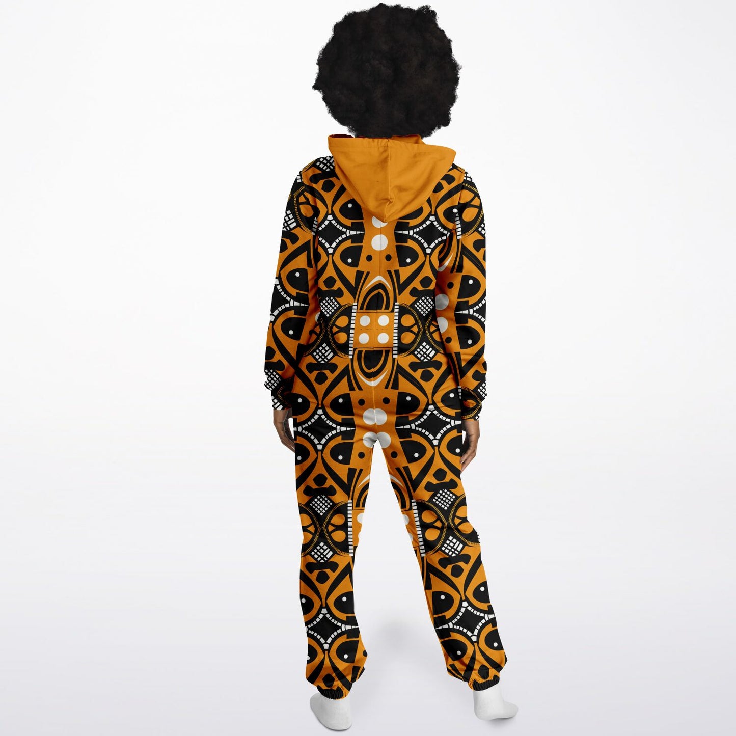 African Print Totem & Columns Cozy Jumpsuit , Yellow and Black Pattern Inspired by Traditional Arts