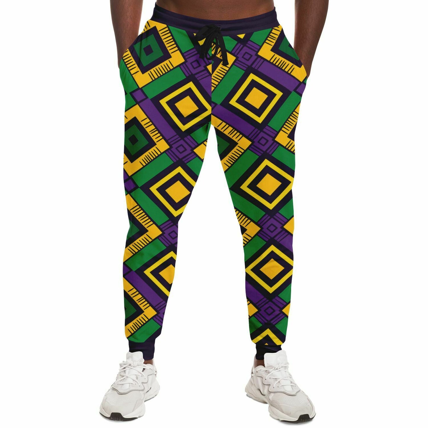 Athletic African Kente Mardi Gras Unisex Joggers, Festive Carnival Themed Pants