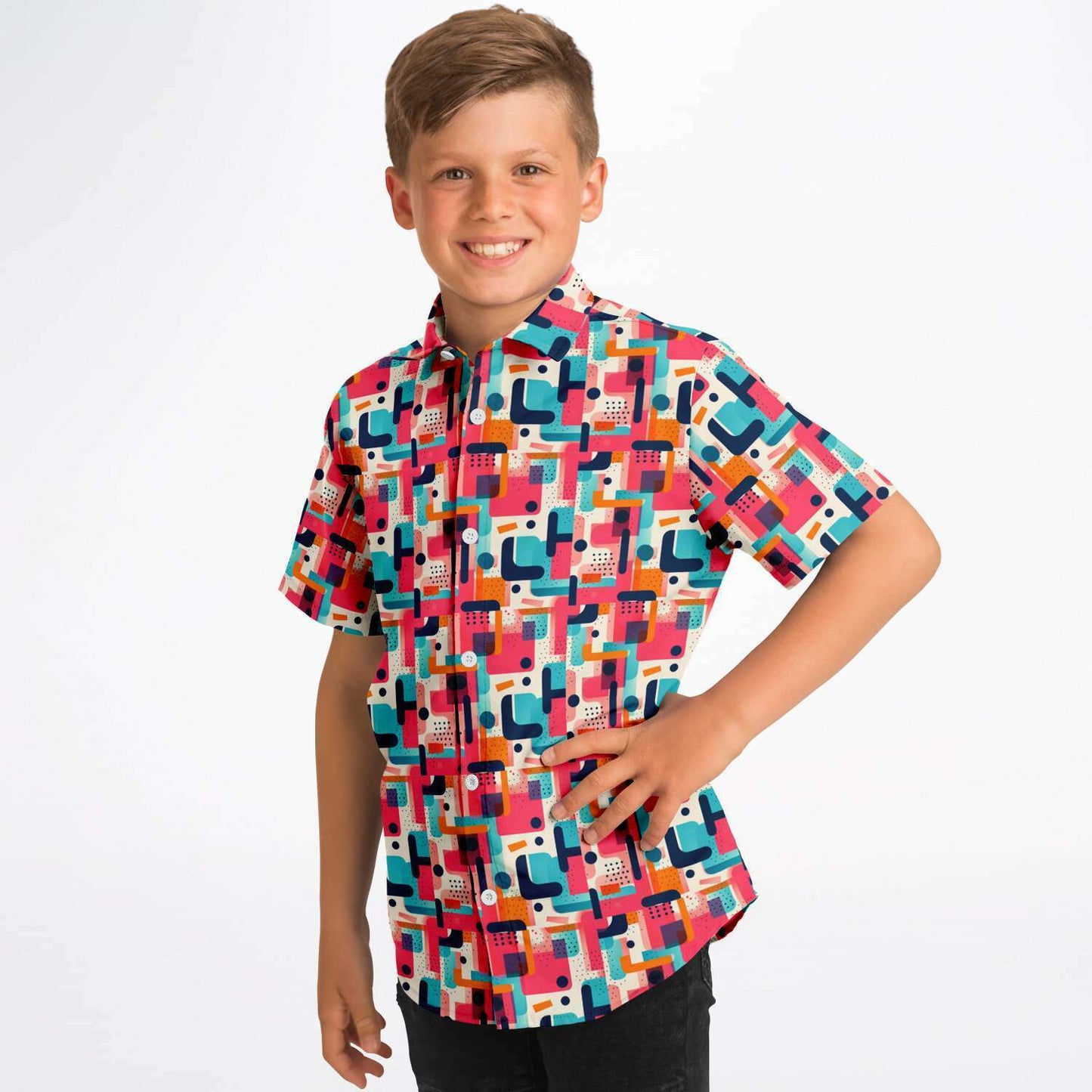 Playful Pop Art Kids Button-Up Shirt, Kids' Colorful Fashion