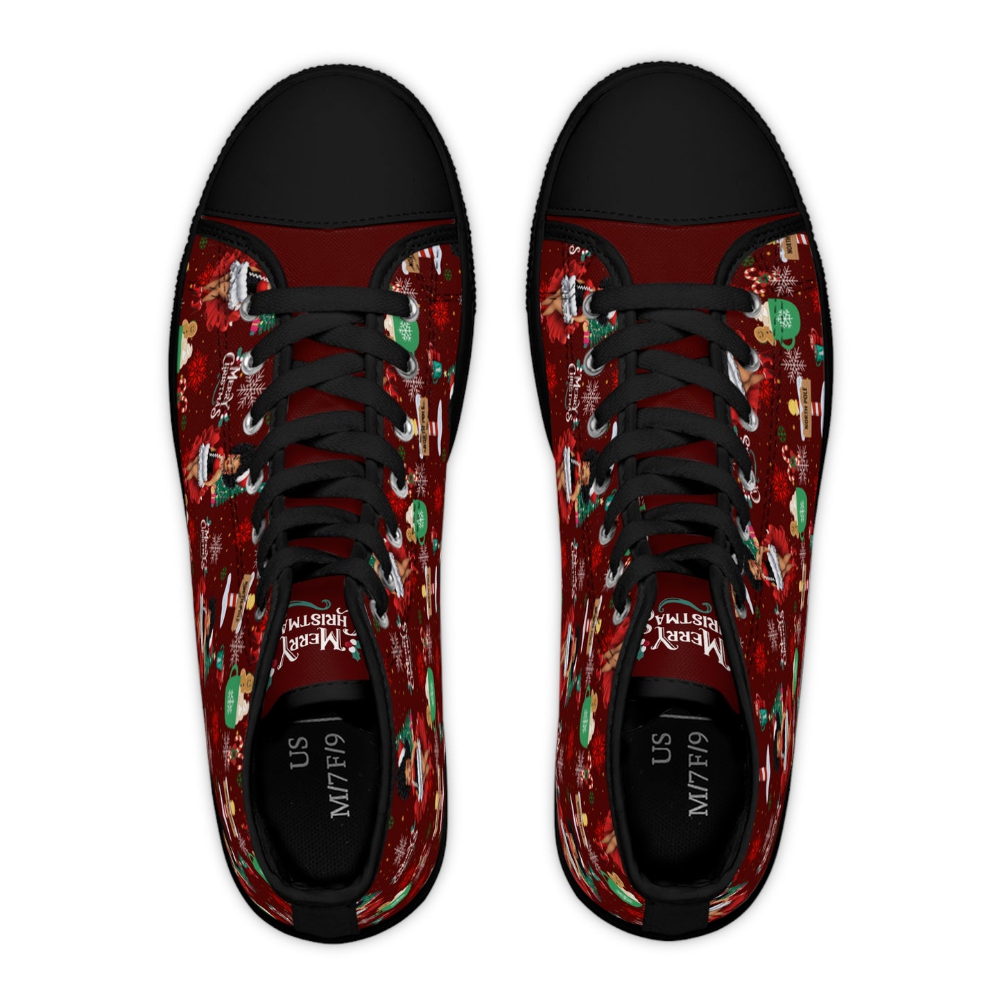 Black Mrs. Claus Women's HighTop Christmas Sneakers, Mrs. Claus Christmas Apparel