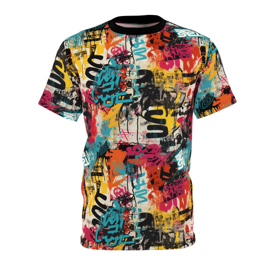 Urban Graffiti Distressed Print Tee, Streetwear Style Unisex T-Shirt