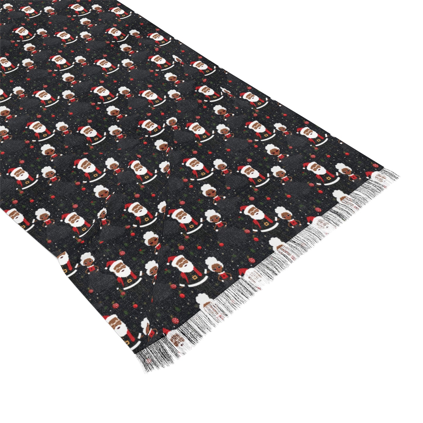 Black Santa & Black Mrs Claus Christmas Themed Lightweight Scarf, Black Culture Xmas-Themed Neckwear