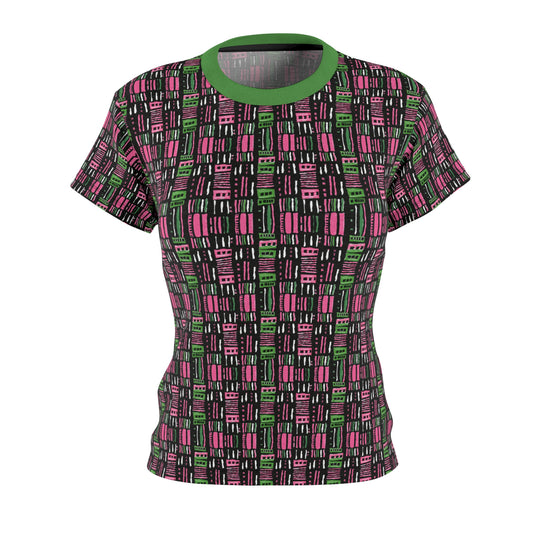 AKA Sorority Inspired Urban Jungle Chic Women's Tee – Bold Pink & Green Abstract Pattern