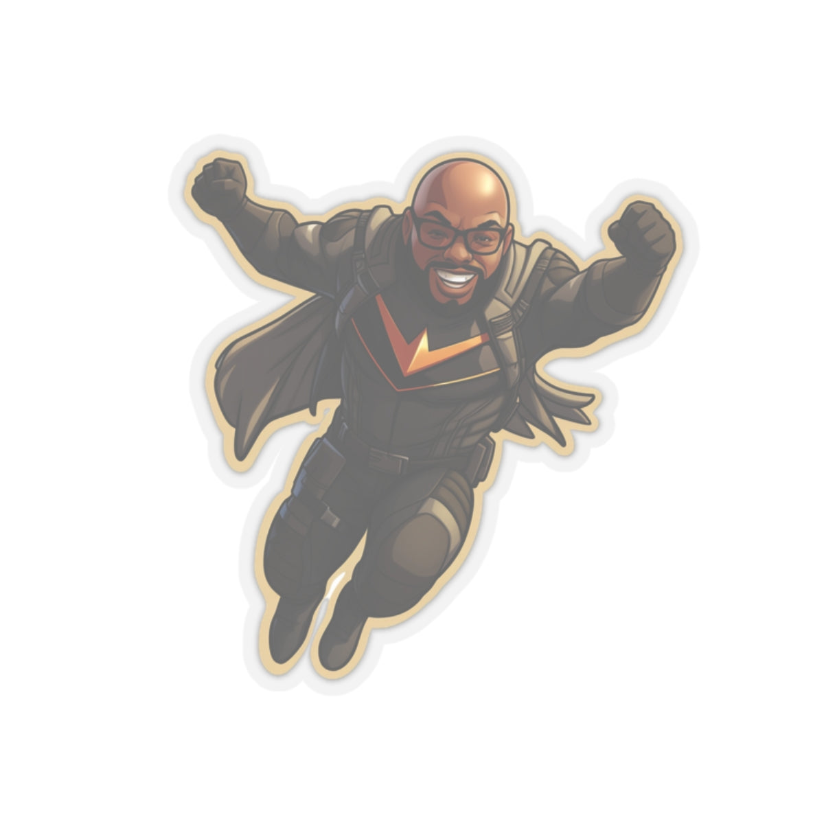 Black Superhero Sticker 5 Pack, Bald Man with Glasses, Tactical Vest, Cartoon Style Hero Sticker Art Pack