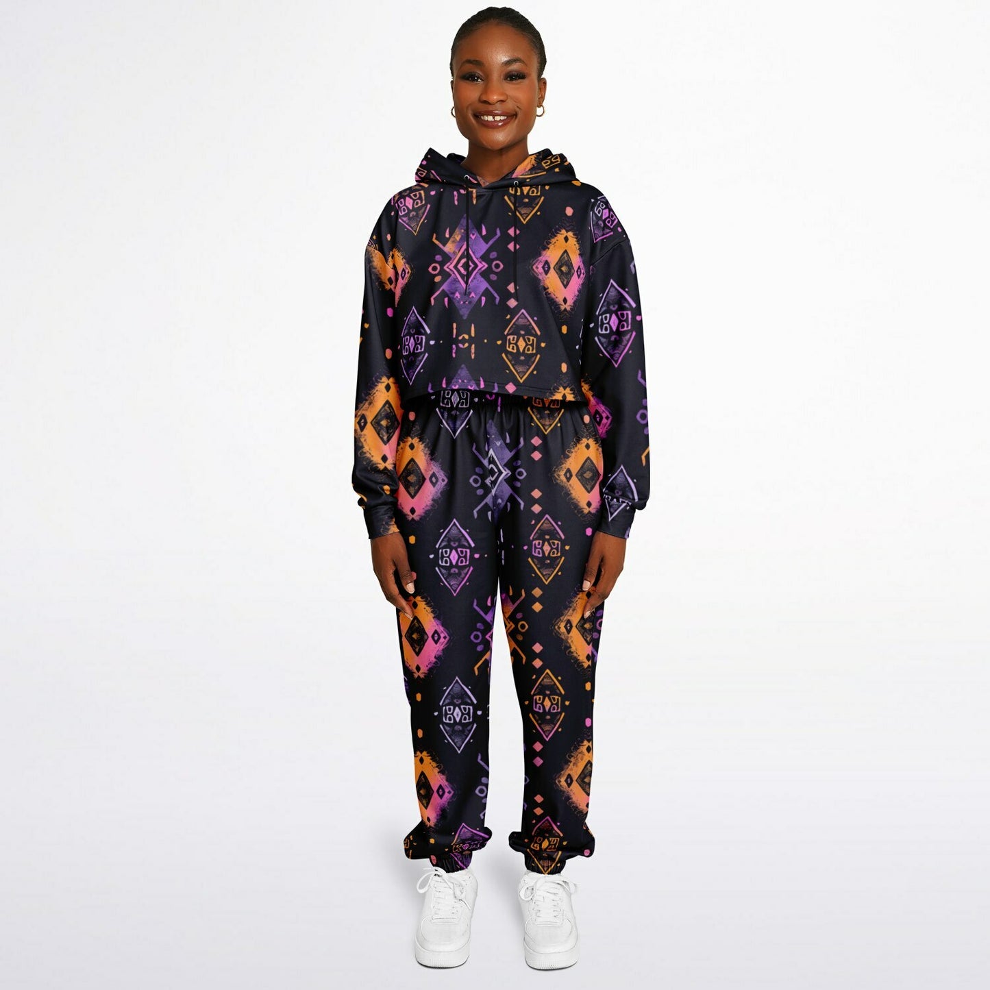 Women's Urban Pop Art African Mud Cloth Tracksuit, Tie-Dye Ethnic Twist Hoodie Set