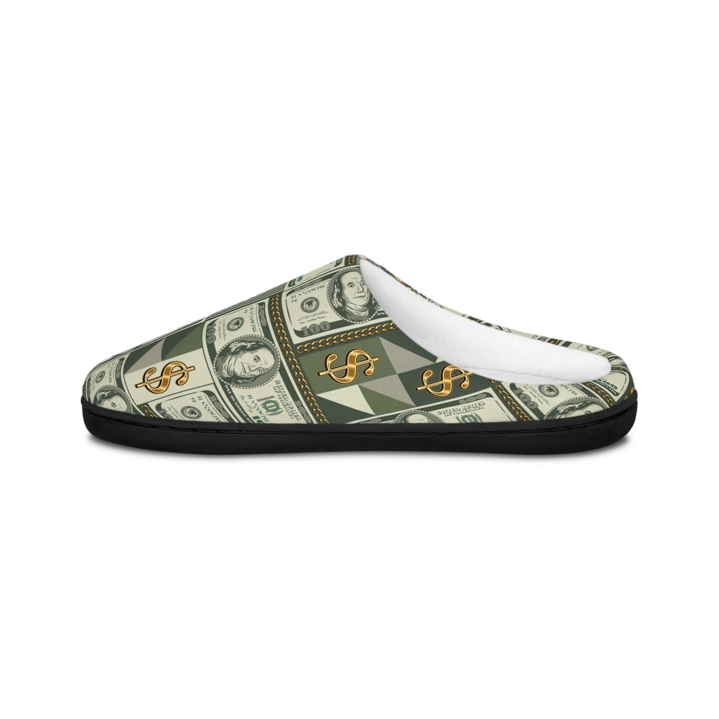 Money Print Mens House Slippers, Anti Skid Mens Money Manifestation House Shoes