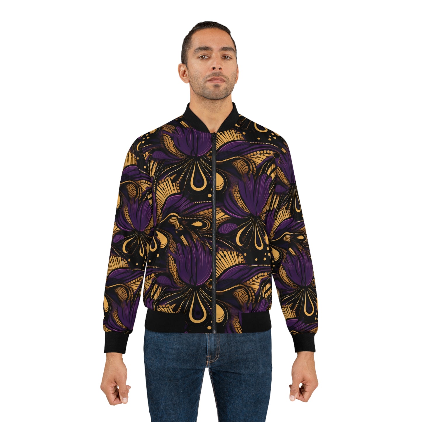 Purple & Gold African Print Men's Bomber Jacket, Tribal Print Mens Jacket, Ankara Print MensWear