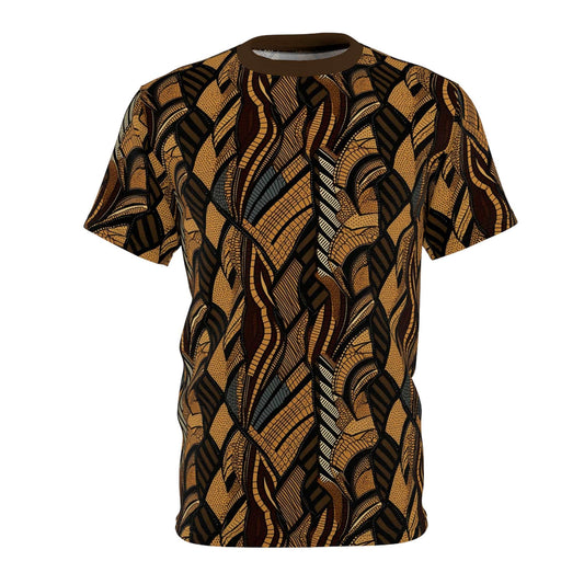 Afro Colombian Inspired African Print Tee, Deep Brown Africa Print Unisex All Over Print T-Shirt