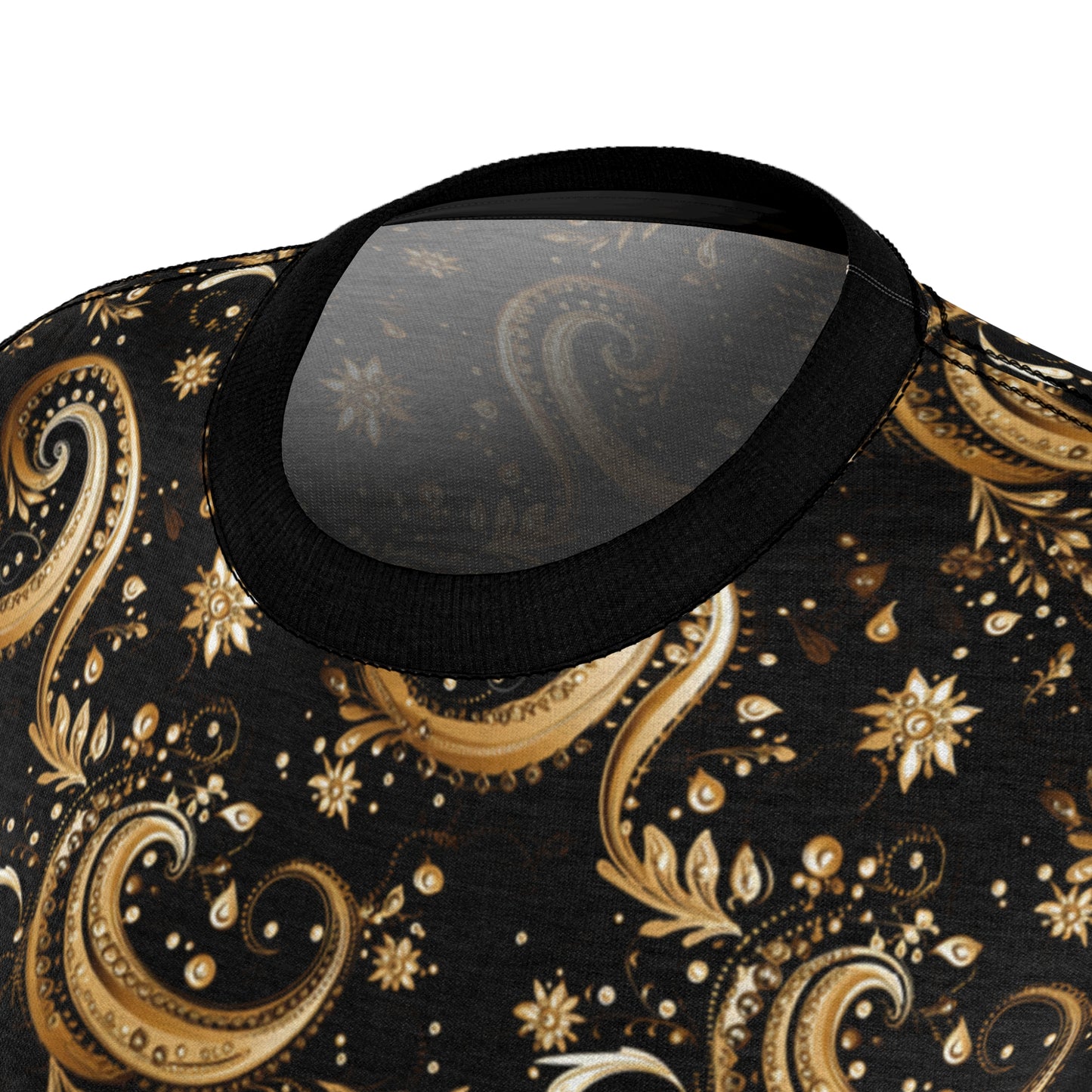 Black & Gold Paisley Print Elegant Women's Cut Top, Black and Gold Bandana Print Luxury Top