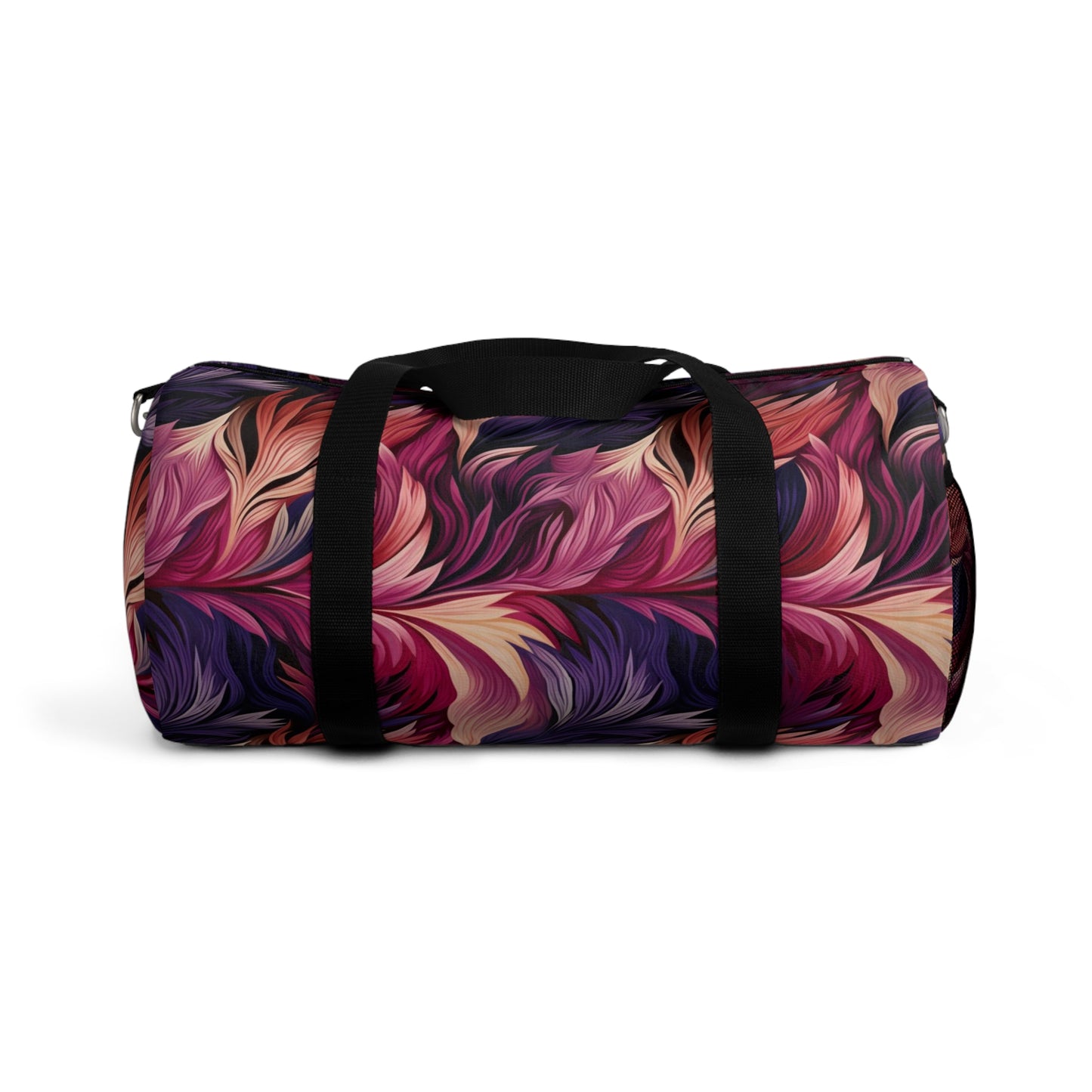 Unique Purple and Pink Swirl Gym Bag, Fine Feather Detail, Rich Color Contrasts, Leaf Patterns