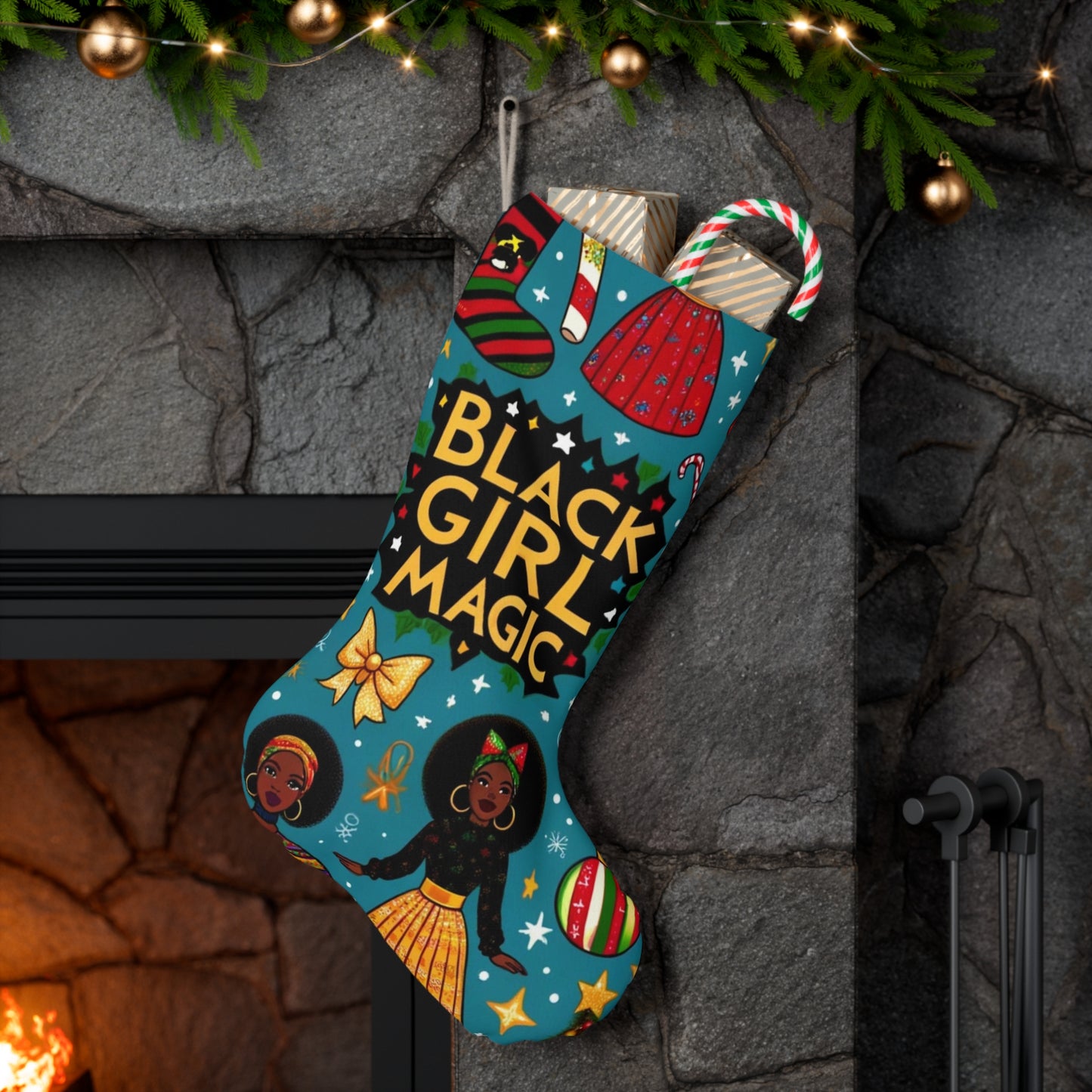 Black Girl Magic Christmas Stocking, Black Queen Holiday Decor