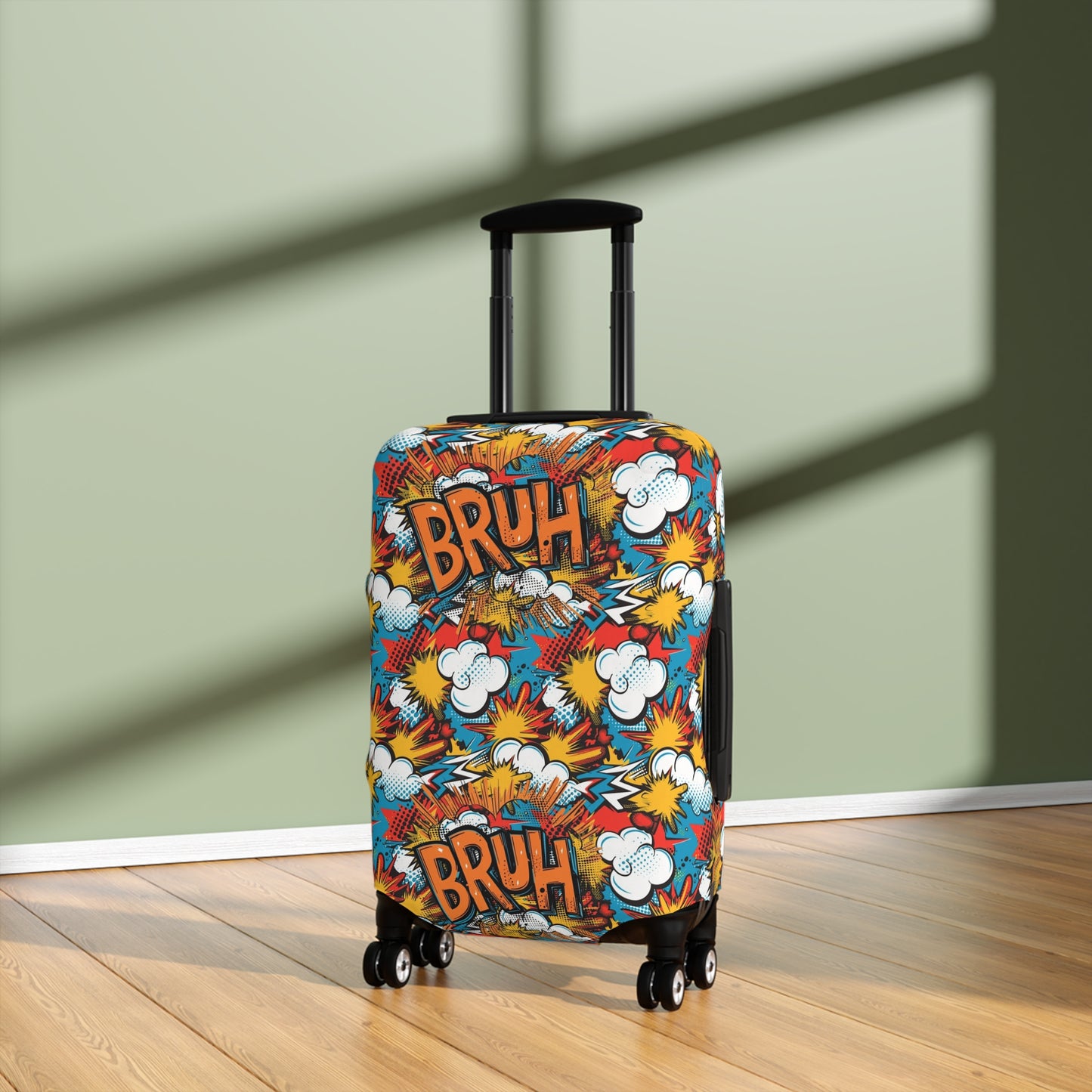 Comic Book Explosion "Bruh Moment" Luggage Cover, Pop Art Style Suitcase Protector