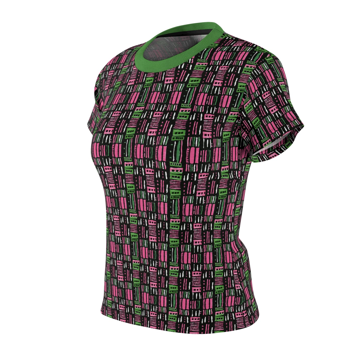 AKA Sorority Inspired Urban Jungle Chic Women's Tee – Bold Pink & Green Abstract Pattern