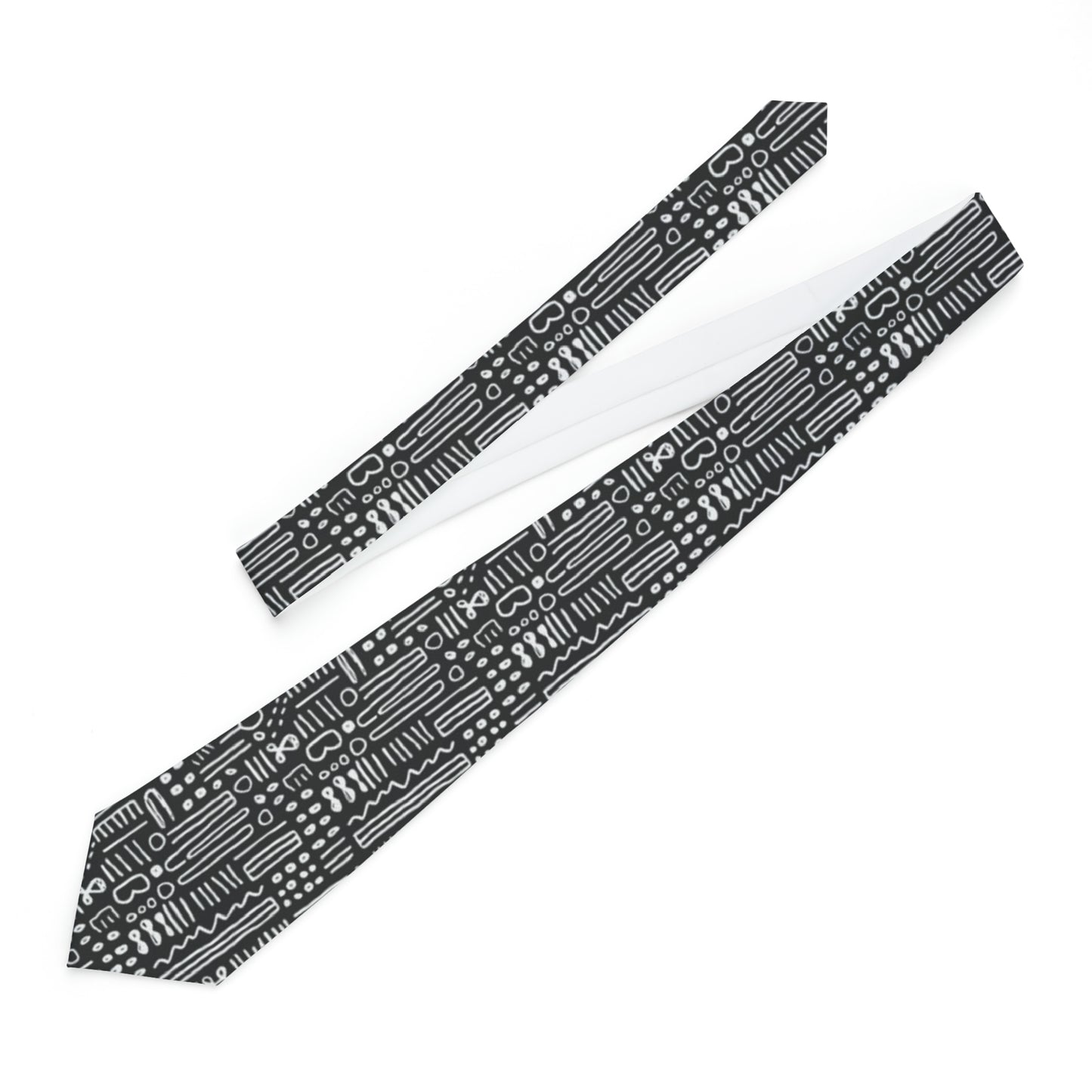 Black & White African Print Mud Cloth Men's Tie, Trendy Men's Ethnic Print Neckwear