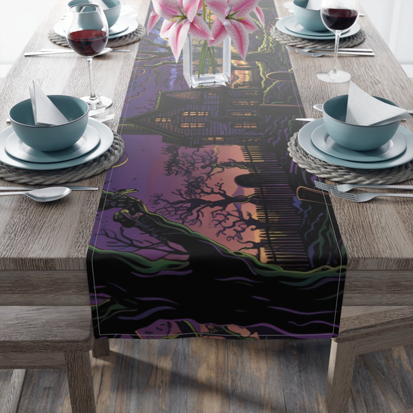 Halloween Table Runner, Haunted House & Graveyard Designs