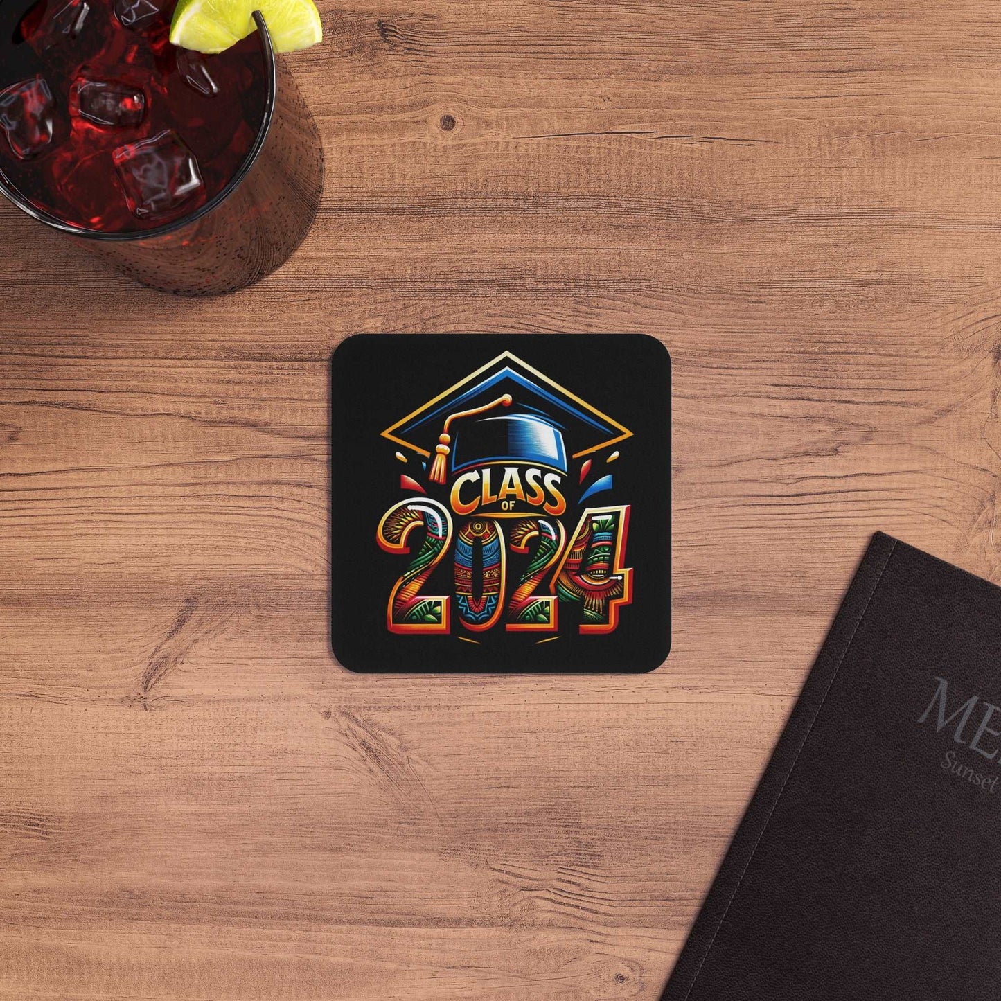 Afrocentric Class of 2024 Graduation Square Coasters,  4" HBCU Kente Cloth Print Bulk Hardboard Coasters