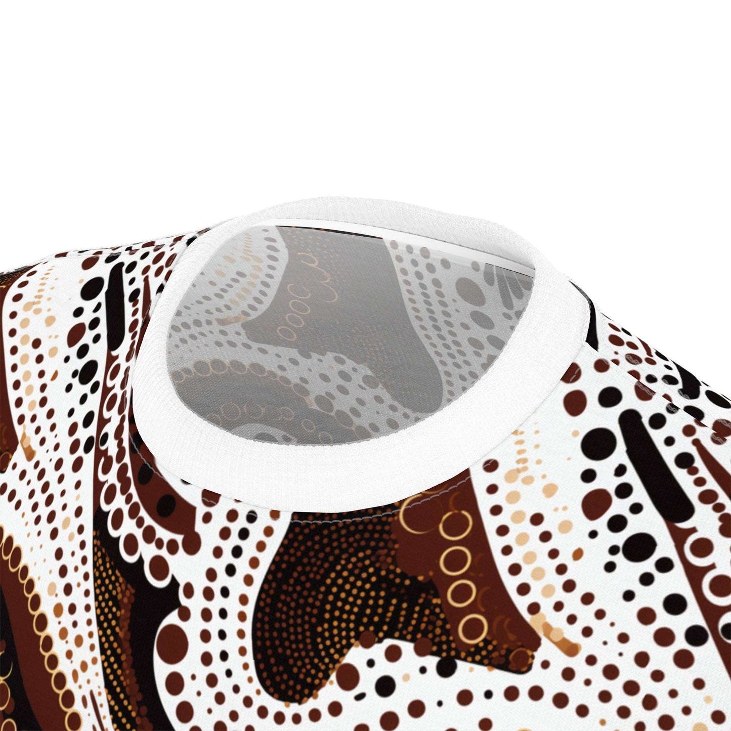 African Wax Print Ankara All-Over Pattern T-Shirt in Brown, White, and Black