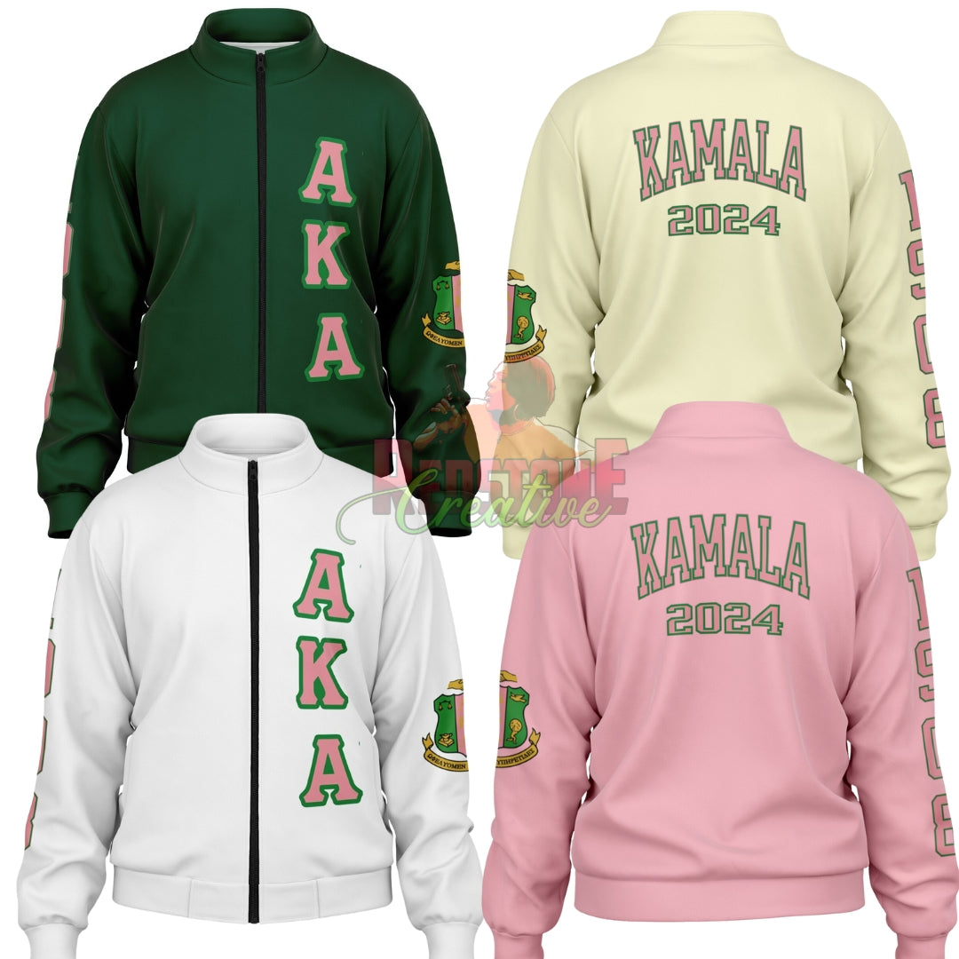 AKA Women's Kamala Harris For President 2024 Track Jacket, AKA Crest, Alpha Kappa Alpha Sorority Apparel