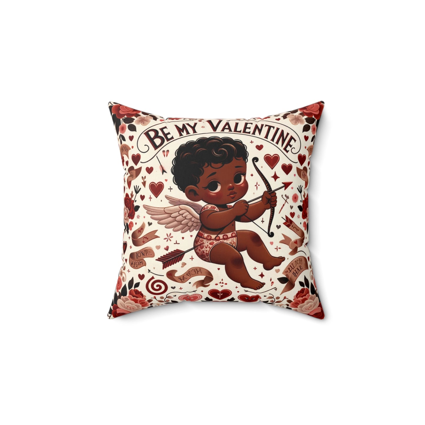 Black Baby Cupid Valentines Day Pillow, Be My Valentine Cupid Home Decor