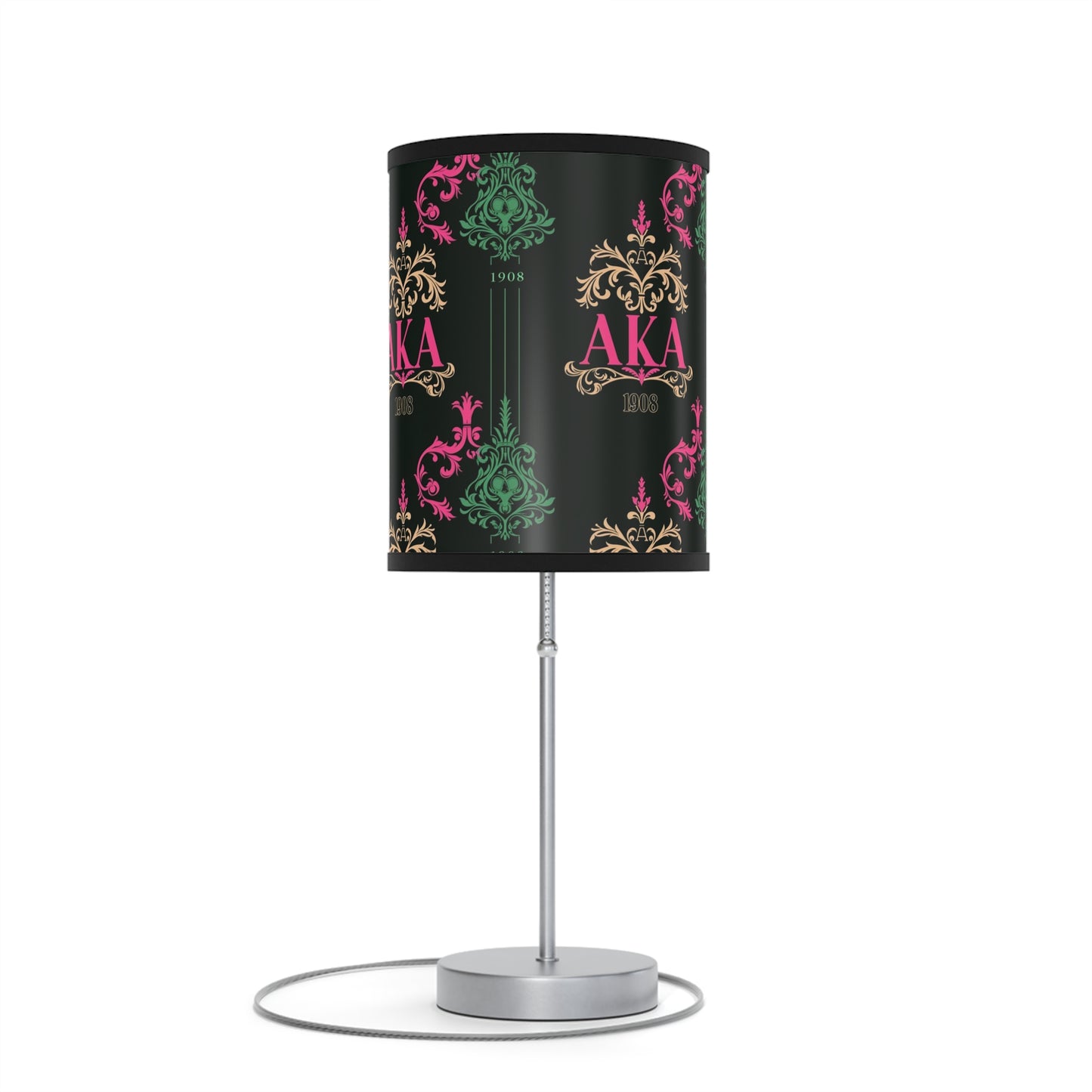 AKA Sorority Pink & Green Table Lamp, Steel Base, High-Res Shade, Dorm Room Decor, Perfect AKA Housewearming Gift, Pretty Girl Office Decor