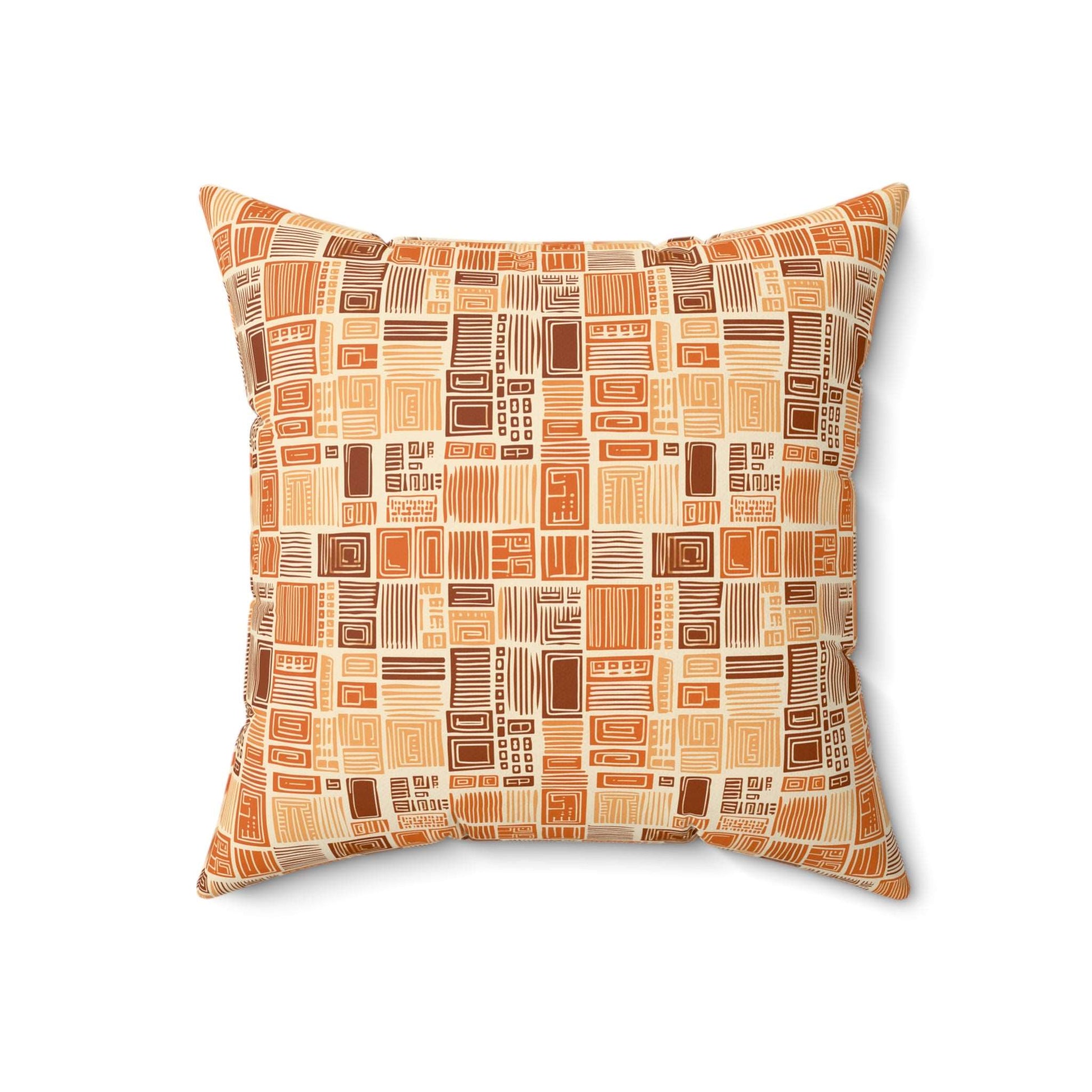 African Print MudCloth Earth Tone Inspired Polyester Square Pillow