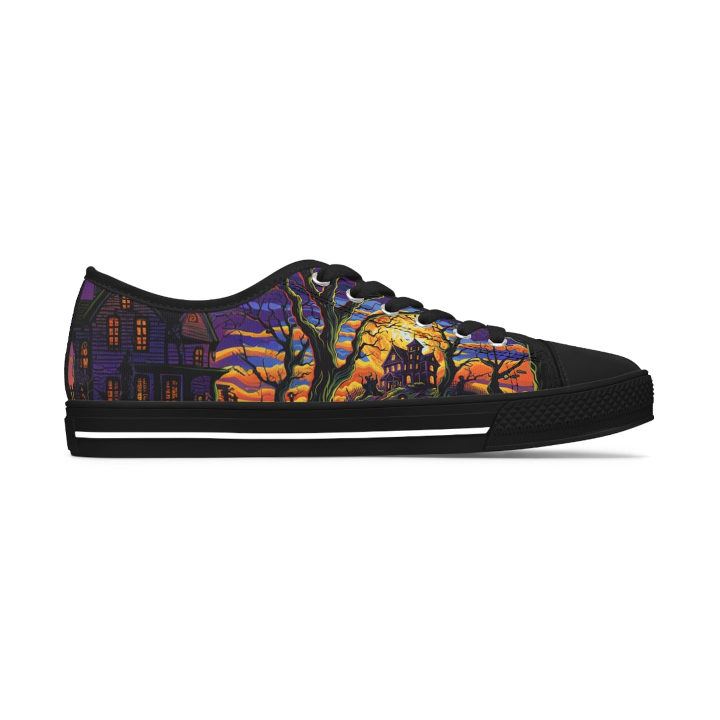 Halloween Low Top Sneakers - Dual Print Design, Women's Breathable Canvas Shoes with Memory Foam Insoles