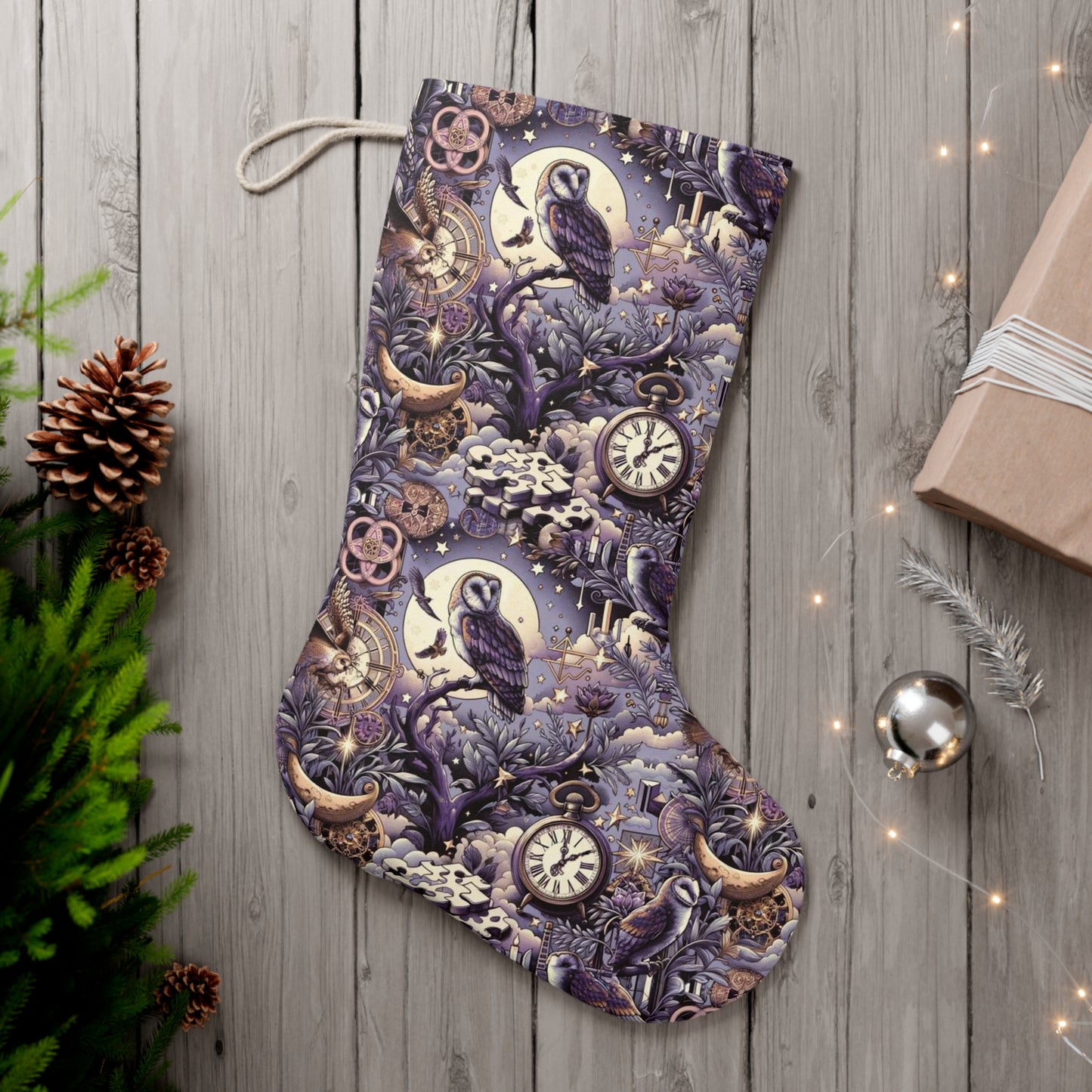 Potterhead Christmas Stocking, Owls, Clocks, and Stars Holiday Decor