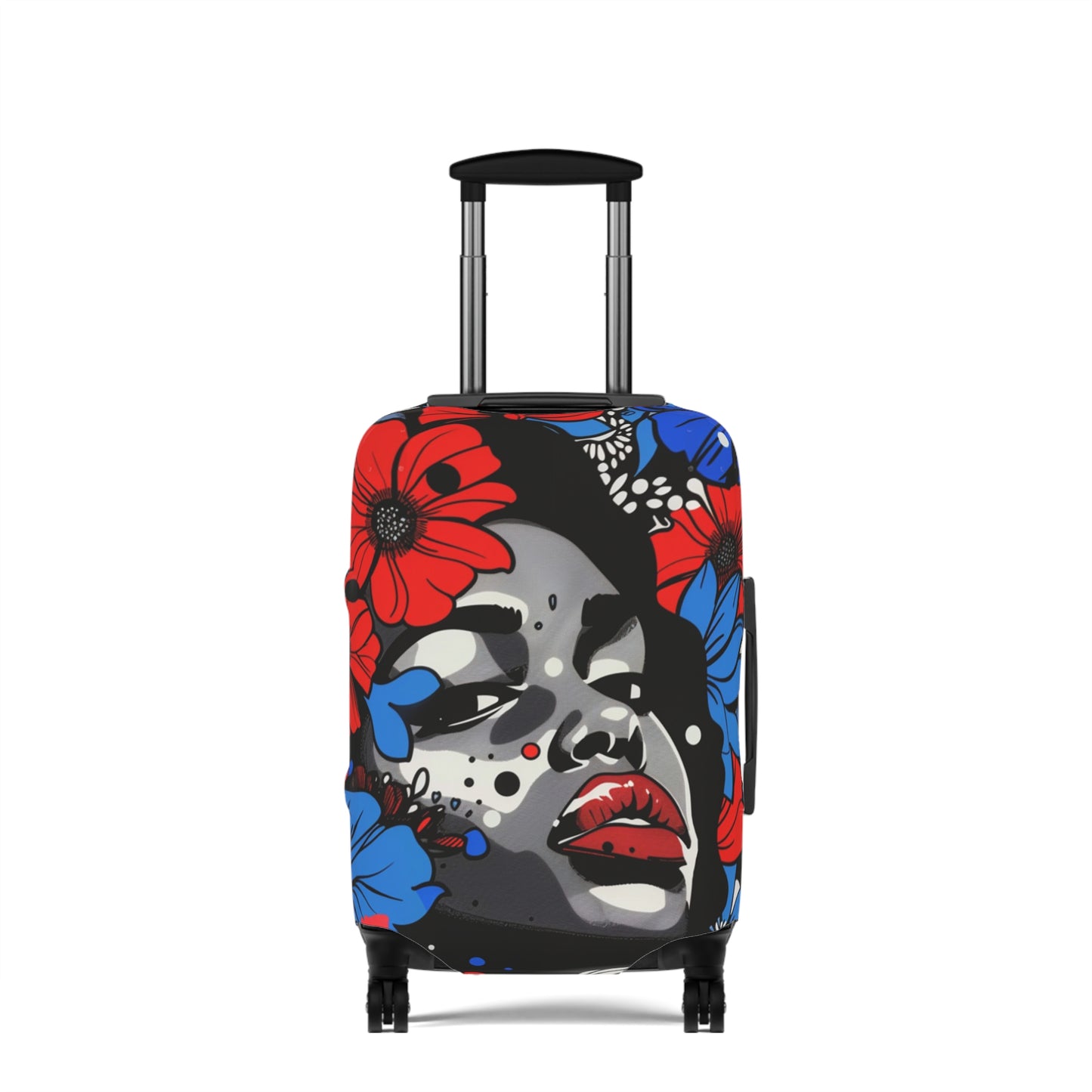 Afrocentric Floral Portrait Luggage Cover, Pop Art Streetwear Black Queen Suitcase Protector