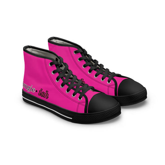 Pink Bougieish Hi-Top Women's Shoes, Trendy Streetwear Bougie Print Women's Pink Sneakers