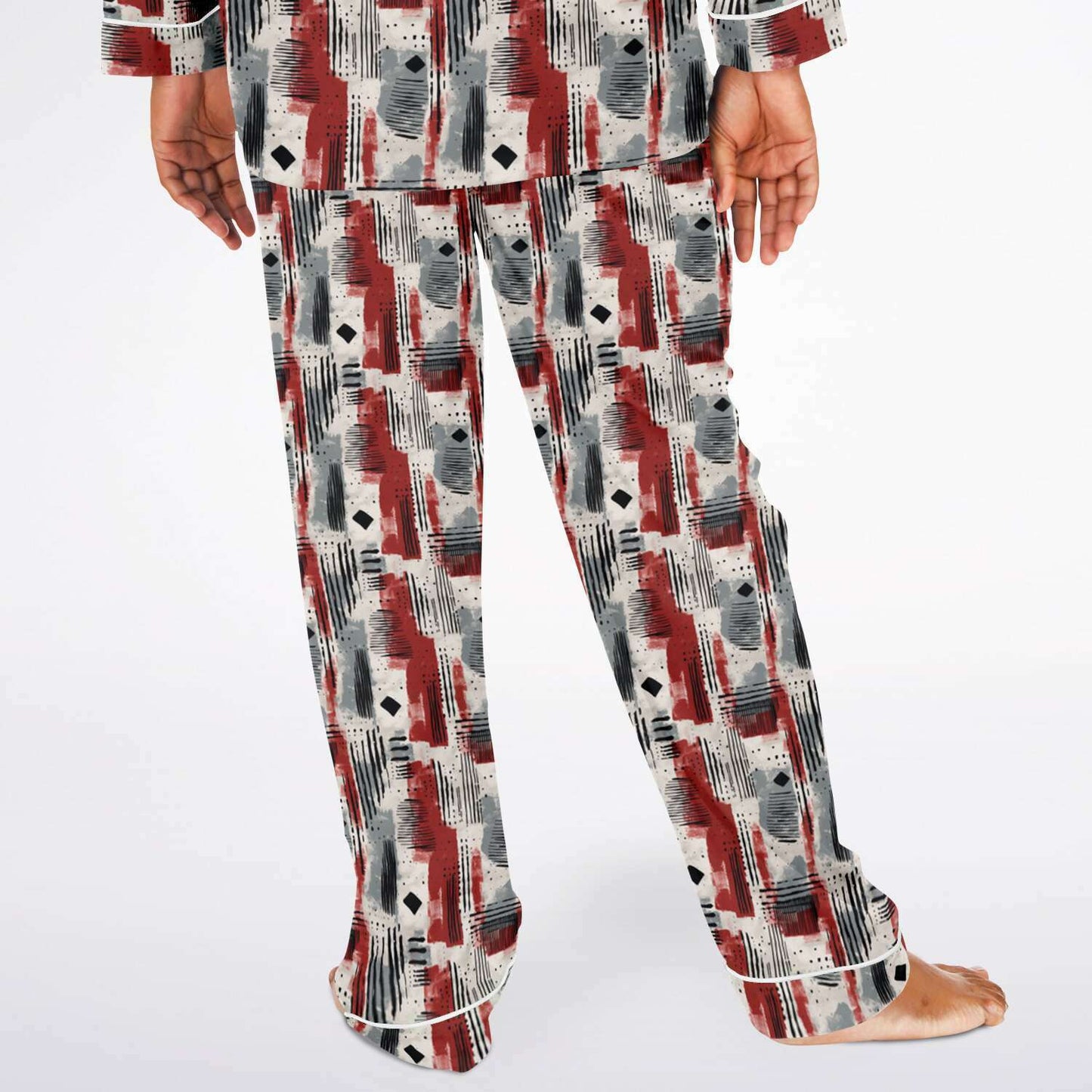 African Kente Print Men's Satin Pajama Set,  Big & Tall Satin Men's African Print Cozy Men's Loungewear