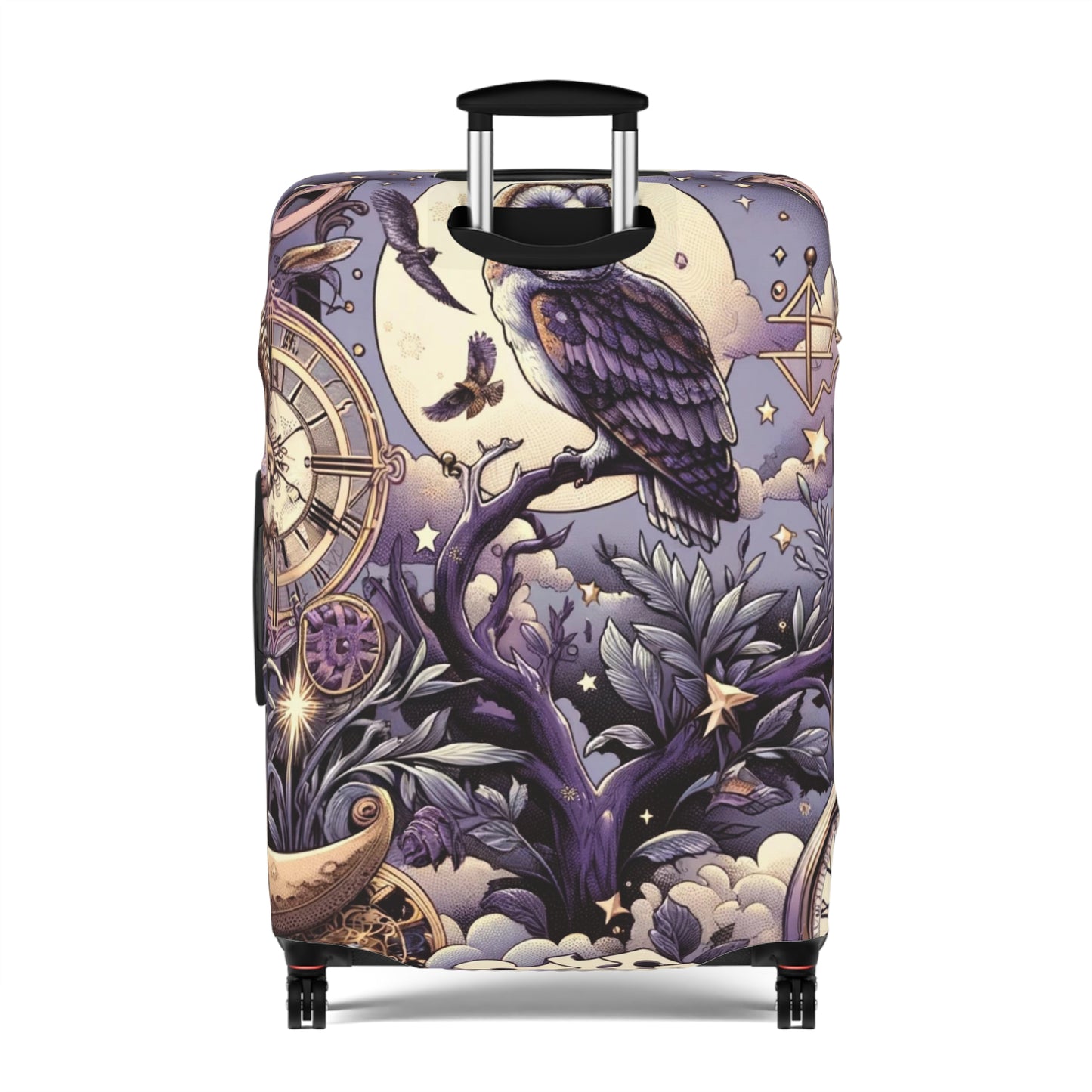 Enchanted Owl and Celestial Bodies Suitcase Cover, Magical Themed Luggage Protector