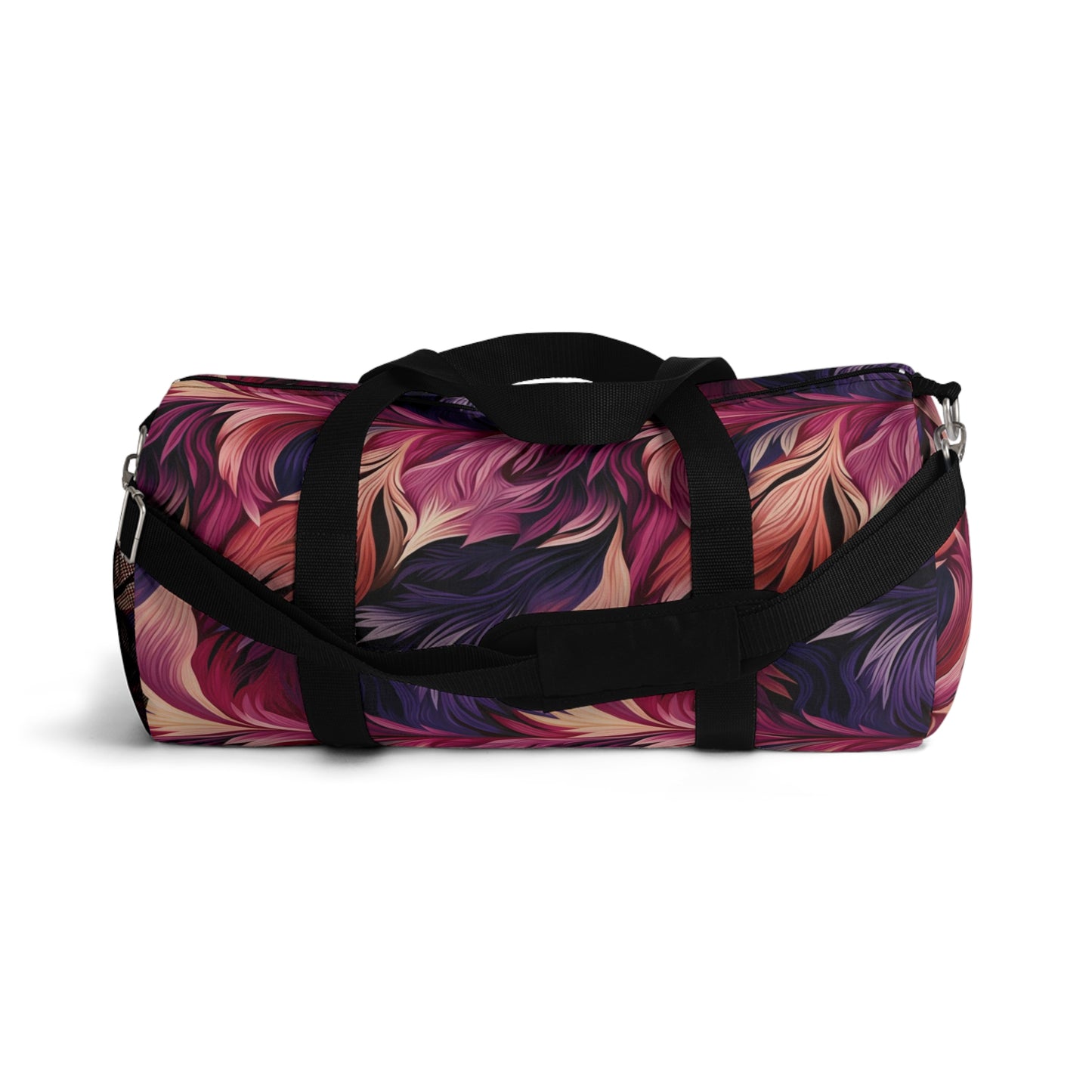 Unique Purple and Pink Swirl Gym Bag, Fine Feather Detail, Rich Color Contrasts, Leaf Patterns