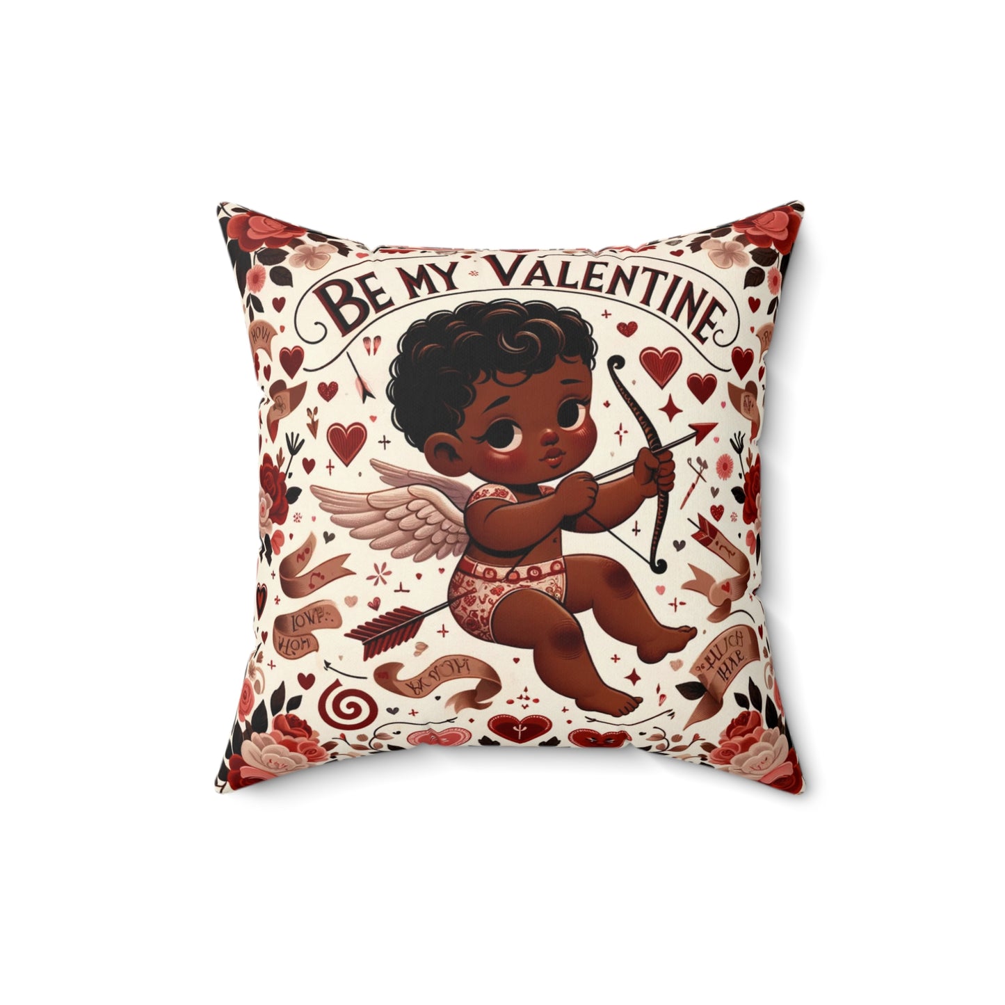 Black Baby Cupid Valentines Day Pillow, Be My Valentine Cupid Home Decor