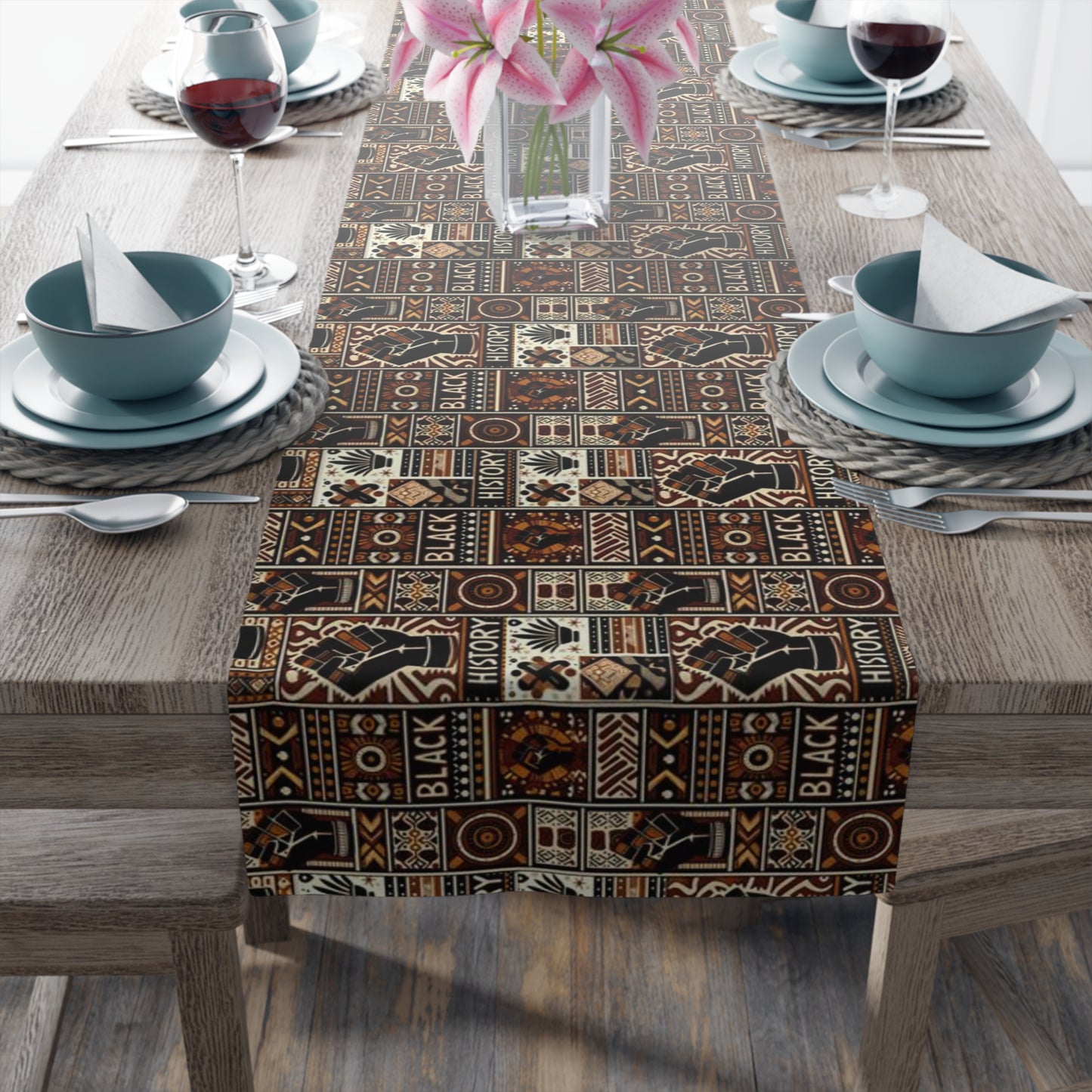 Black History Pattern Table Runner, African American Heritage Table Cloth