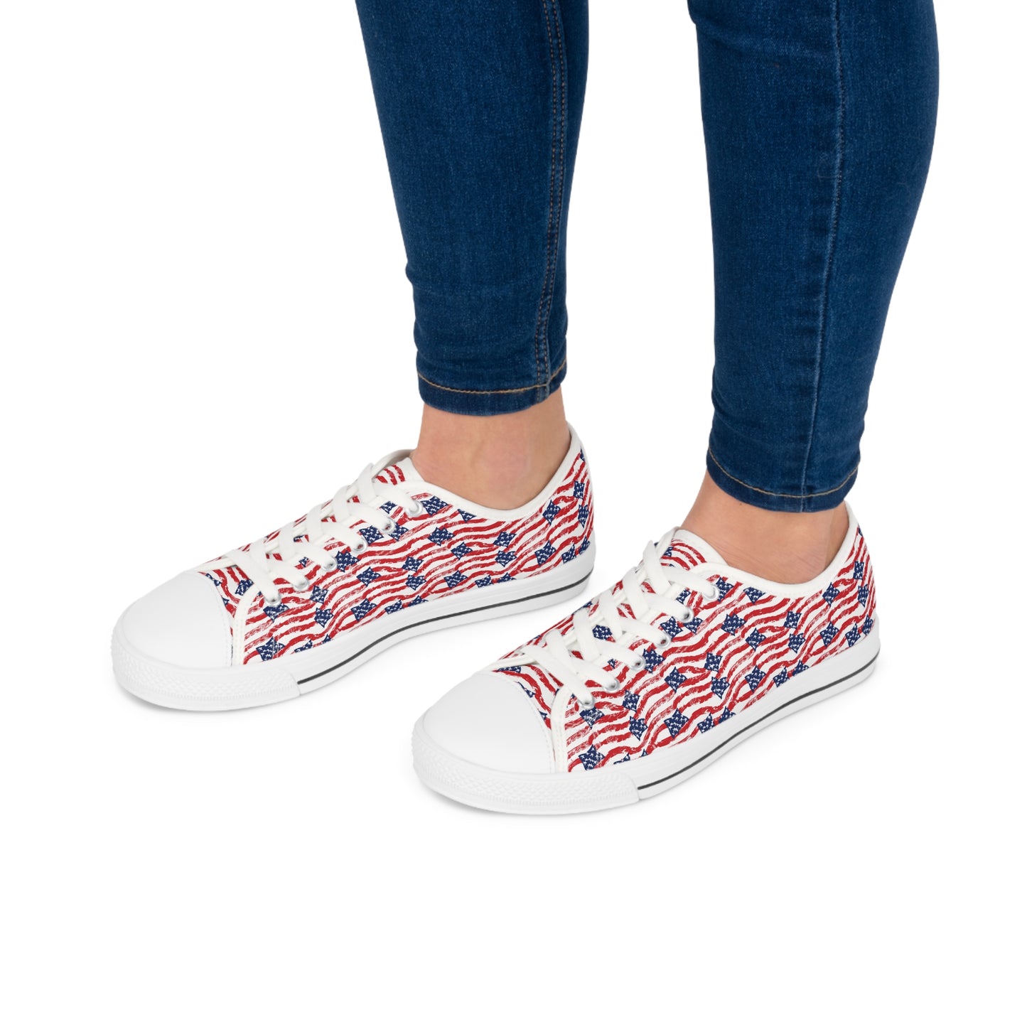 American Flag Print Women's Low Top Sneakers, Independence Day Sneakers