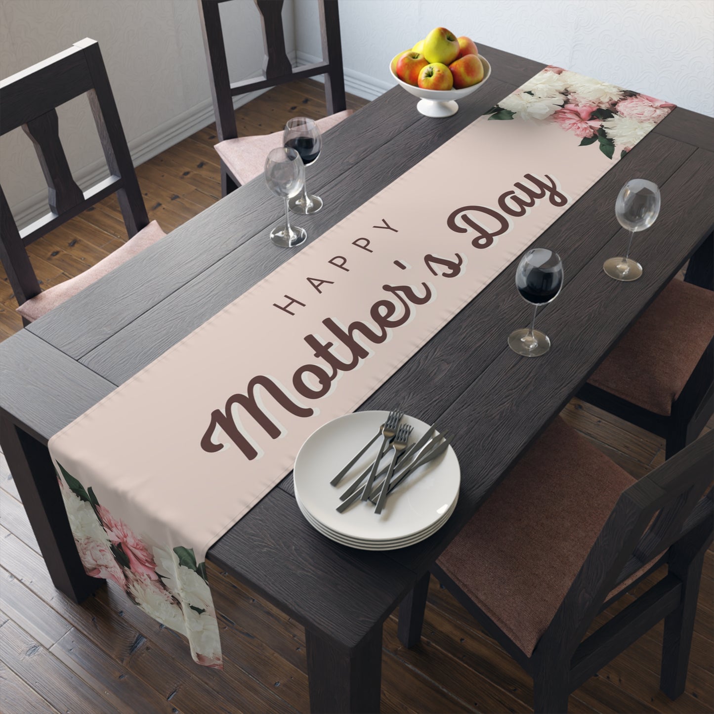 Elegant Peony Blossoms Mother's Day Table Runner, Mother's Day Celebration Decor