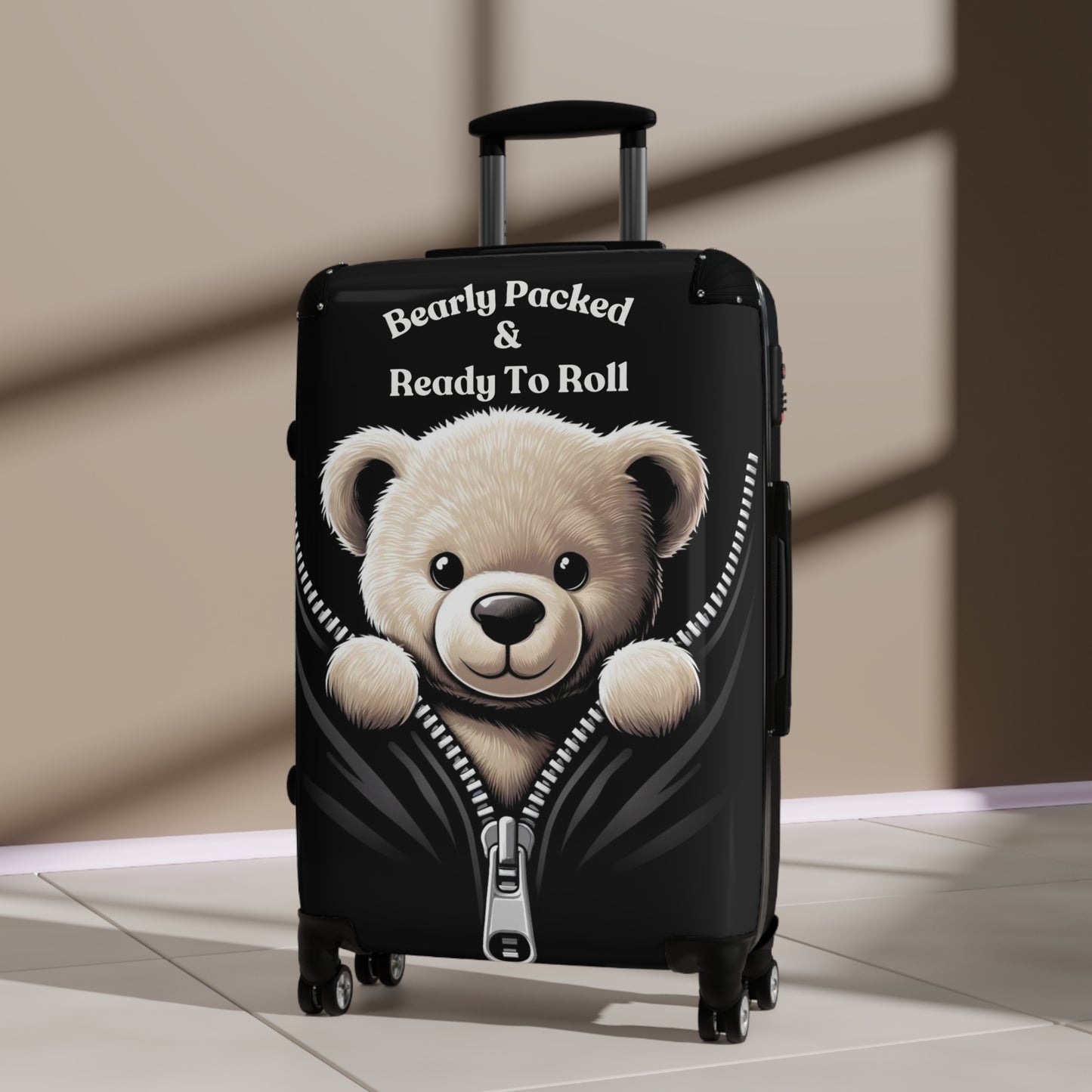 Bearly Packed & Ready To Roll" Cute Bear-Themed Rolling Luggage – Perfect for Kids and Travel Enthusiasts,