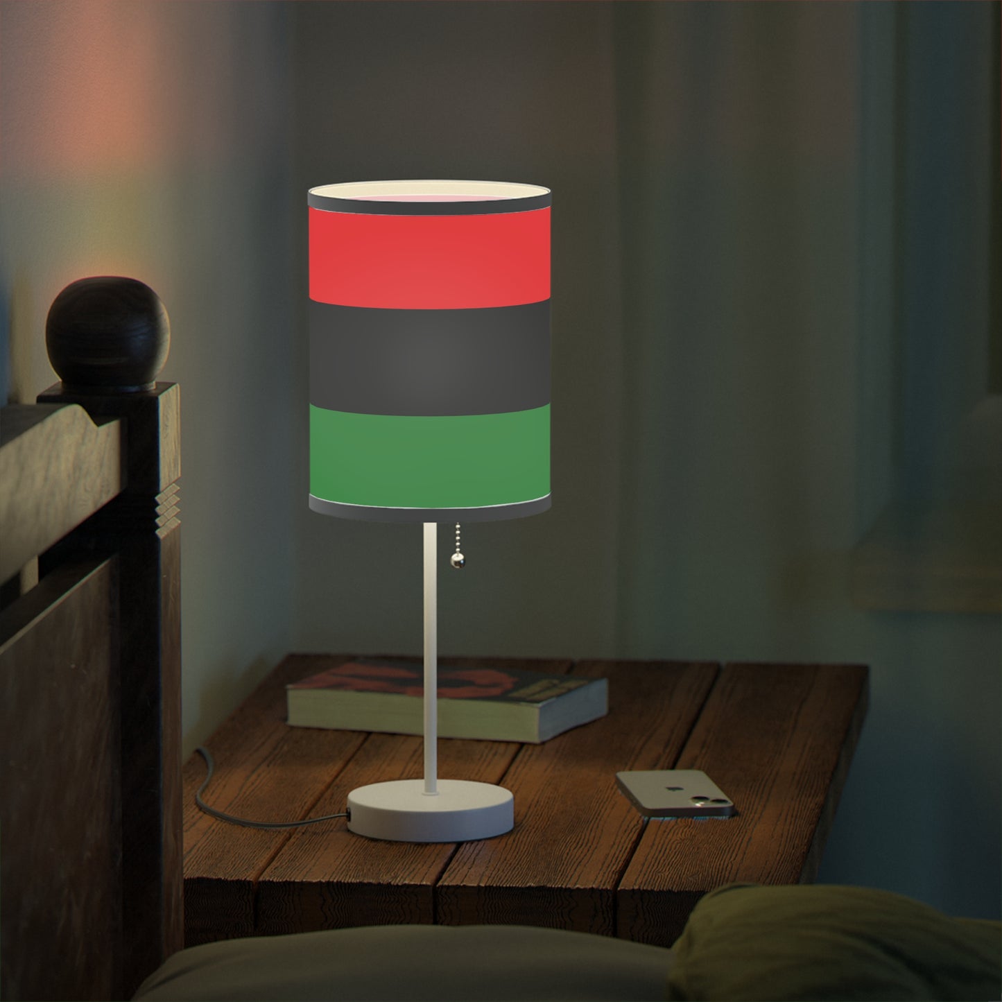 Red Black and Green Pan African Flag Lamp on a Stand, US|CA plug