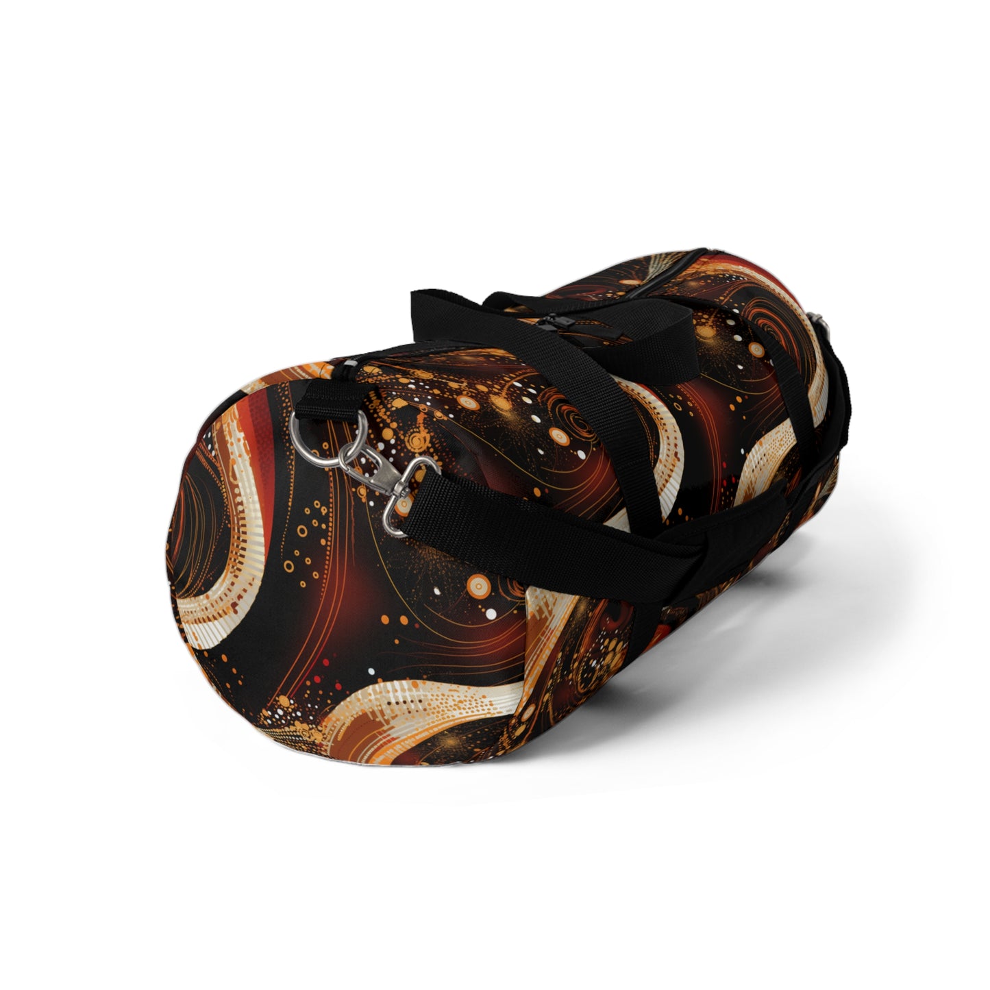 Black & Gold African Print Duffle Bag, Modern Abstract Pattern in Dark Orange and White Gym Bag